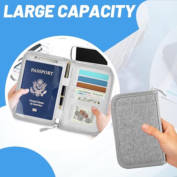 Passport Holder for Travel Essentials, RFID Blocking Protector Passport Wallets, Passport Document Organizer Case for Travel Must Have, Grey, 6.88 x 0.56 x 4.52 inches, Travel Fashion