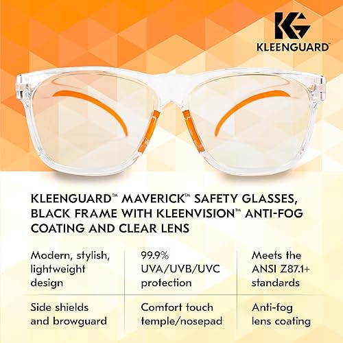 Miniatura 8 de KleenGuard V30 Maverick - Gafas de seguridad (49301), con revestimiento antivaho KleenVision, lentes transparentes, montura transparente, unisex