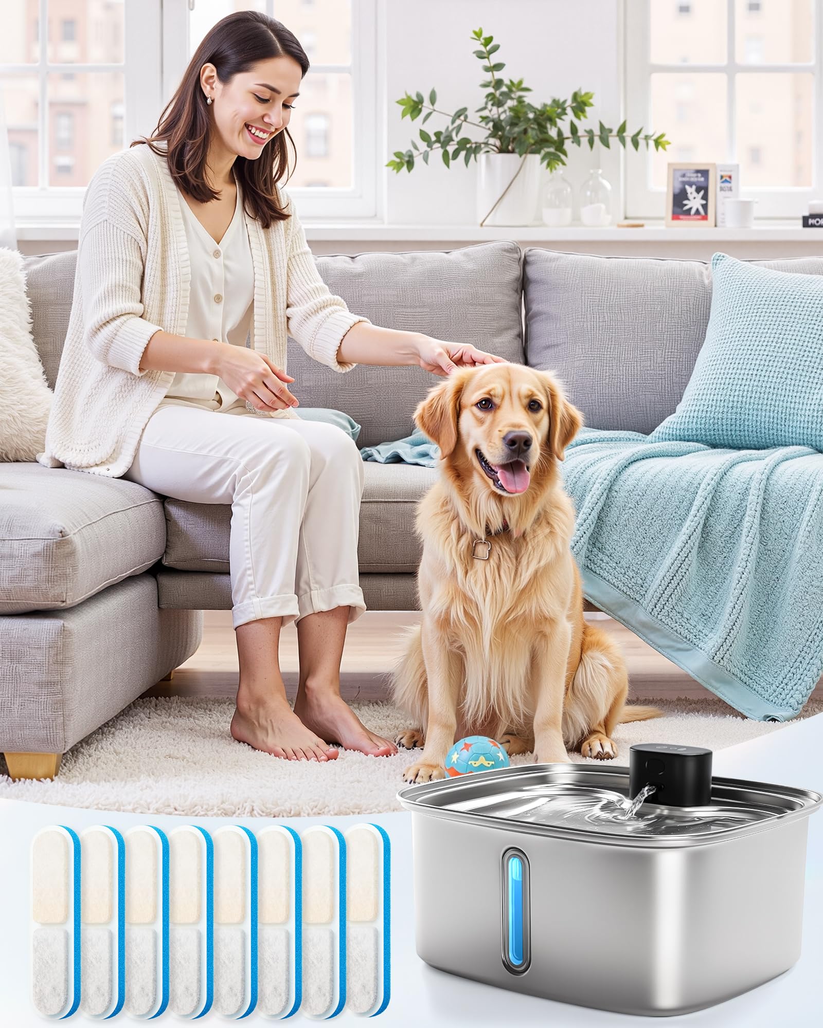 10L Dog Water Bowl Dispenser Fountains Accessories, Pet Cat Water Fountain Stainless Steel, Safe Multi-Filtered Automatic Dispenser for Dogs 2.4G Wi-Fi 2.64Gal/338 Oz (8 Filters & Sponges) - image 7