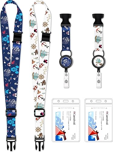 Akkya Cordón de crucero para tarjetas de barco con carrete retráctil, tarjeta de identificación impermeable, paquete de 2 lindos cordones de viaje