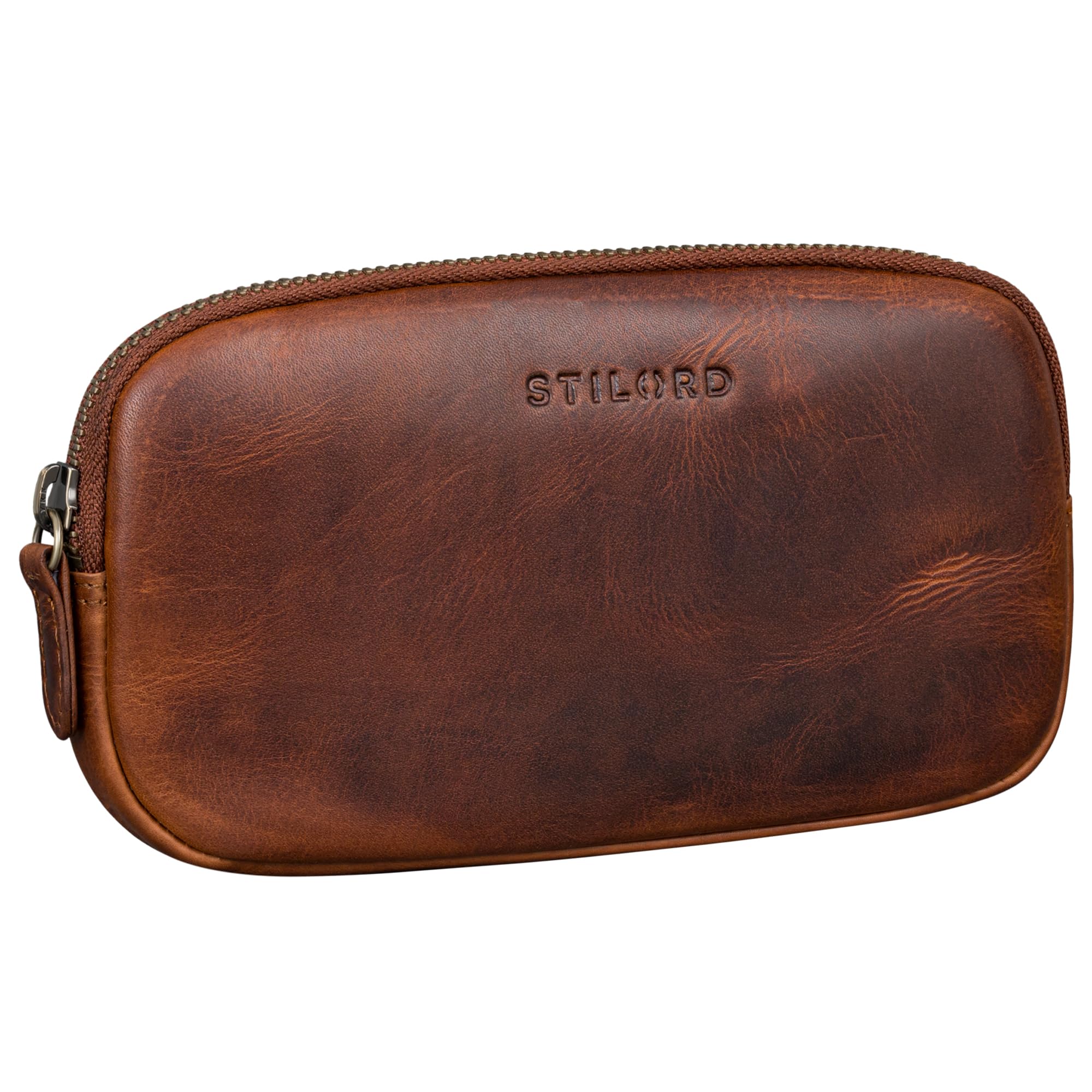 STILORD Mike Plumier Cuir Vintage Trousse Scolaire idéal comme Pochette pour Travail École Organiseur Crayons Étui Lunettes en Cuir Véritable Couleur:Marron Moyen