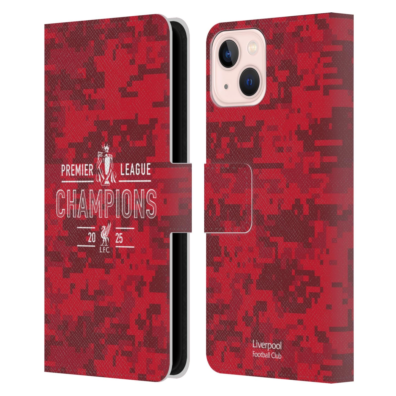 Head Case Designs Officially Licensed Liverpool Football Club Digital Camouflage 2025 Premier League Champions Leather Wallet Case Compatible With Apple iPhone 13