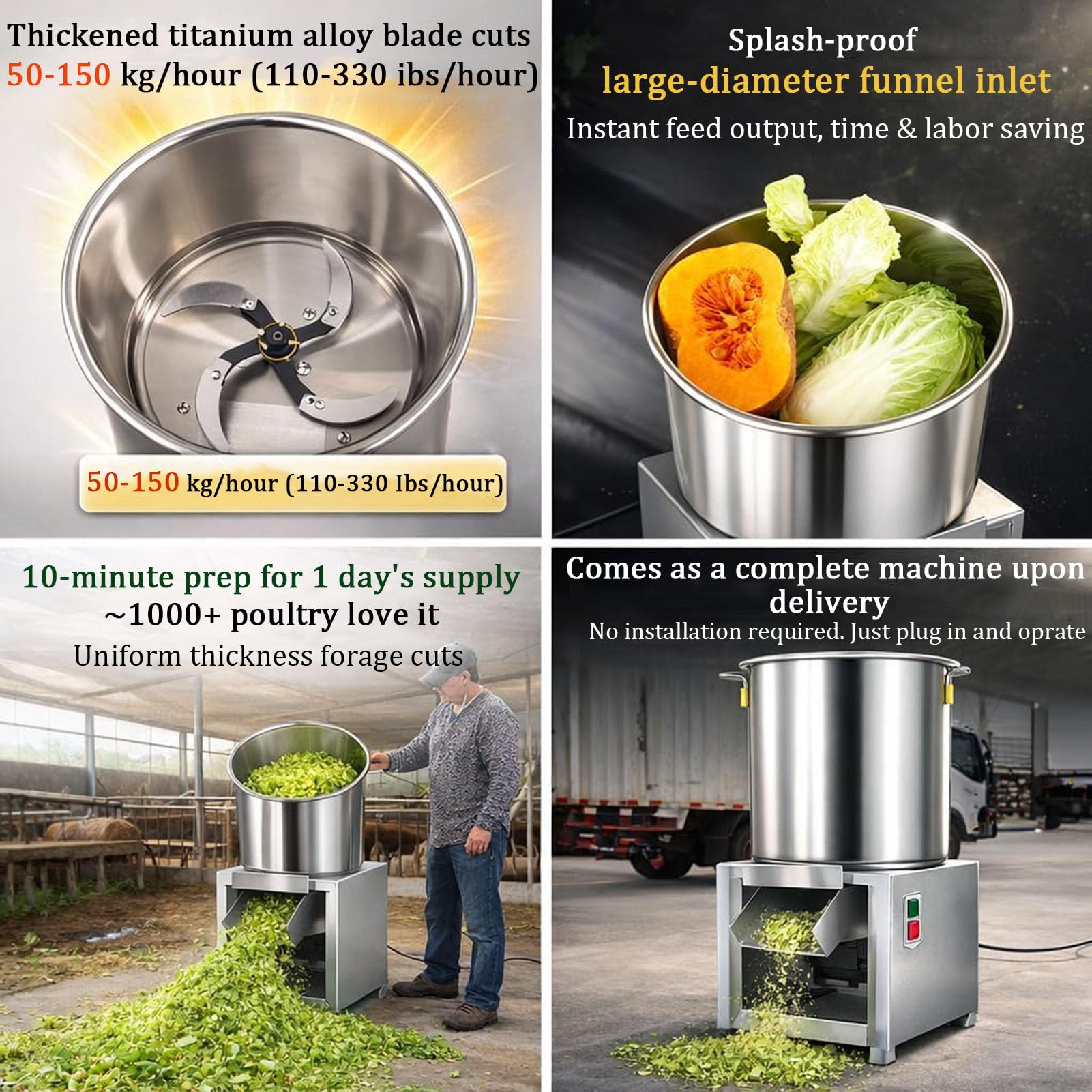 Cortador eléctrico de verduras, procesador de alta velocidad de 2800 RPM con entrada de alimentación de gran diámetro, cortador de acero inoxidable para una preparación versátil de alimentos