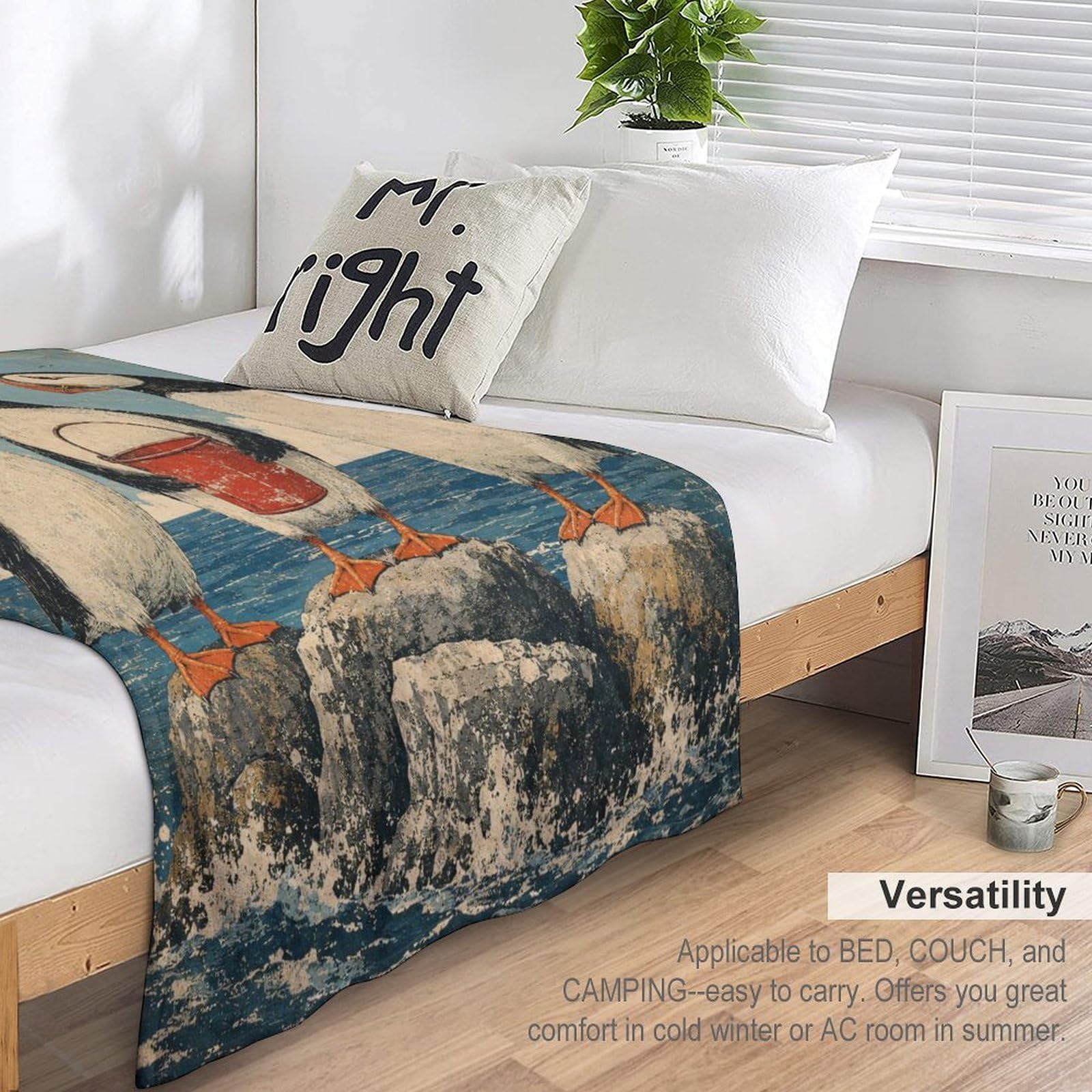 Trio di pulcinella di mare con secchio Coperta Coperta TV Calda | coperta divano morbida con Arte del libro di fiabe e Illustrazione carina per bambini, per divano, letto, 175x200cm(70x80in)