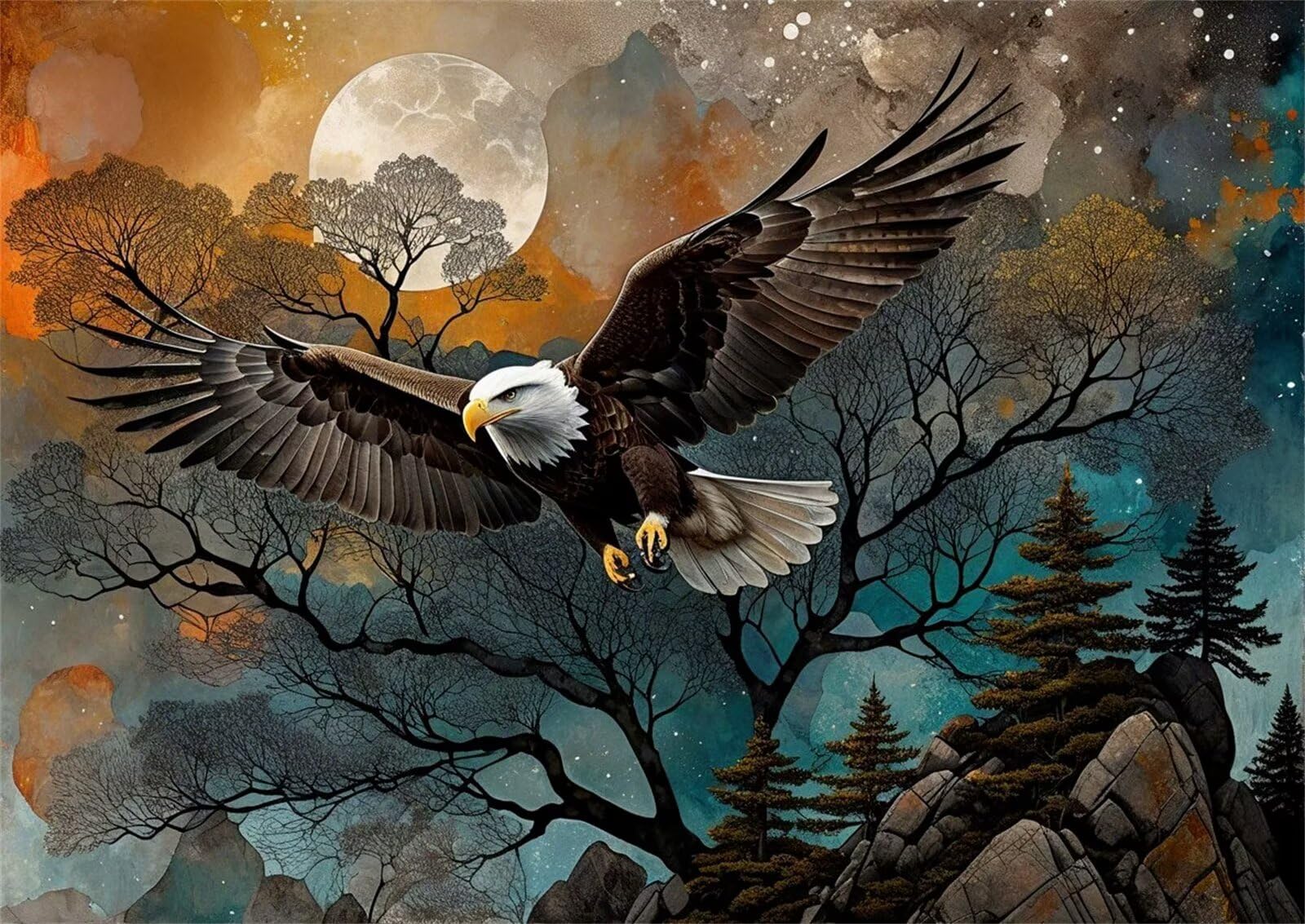 Puzzle 1200 Pezzi per Adulti Aquila Dell'Albero Luna Gioco Educativo Divertimento Impossible Difficile Puzzle per Adulti 1200 Pezzi 75 x 50 cm