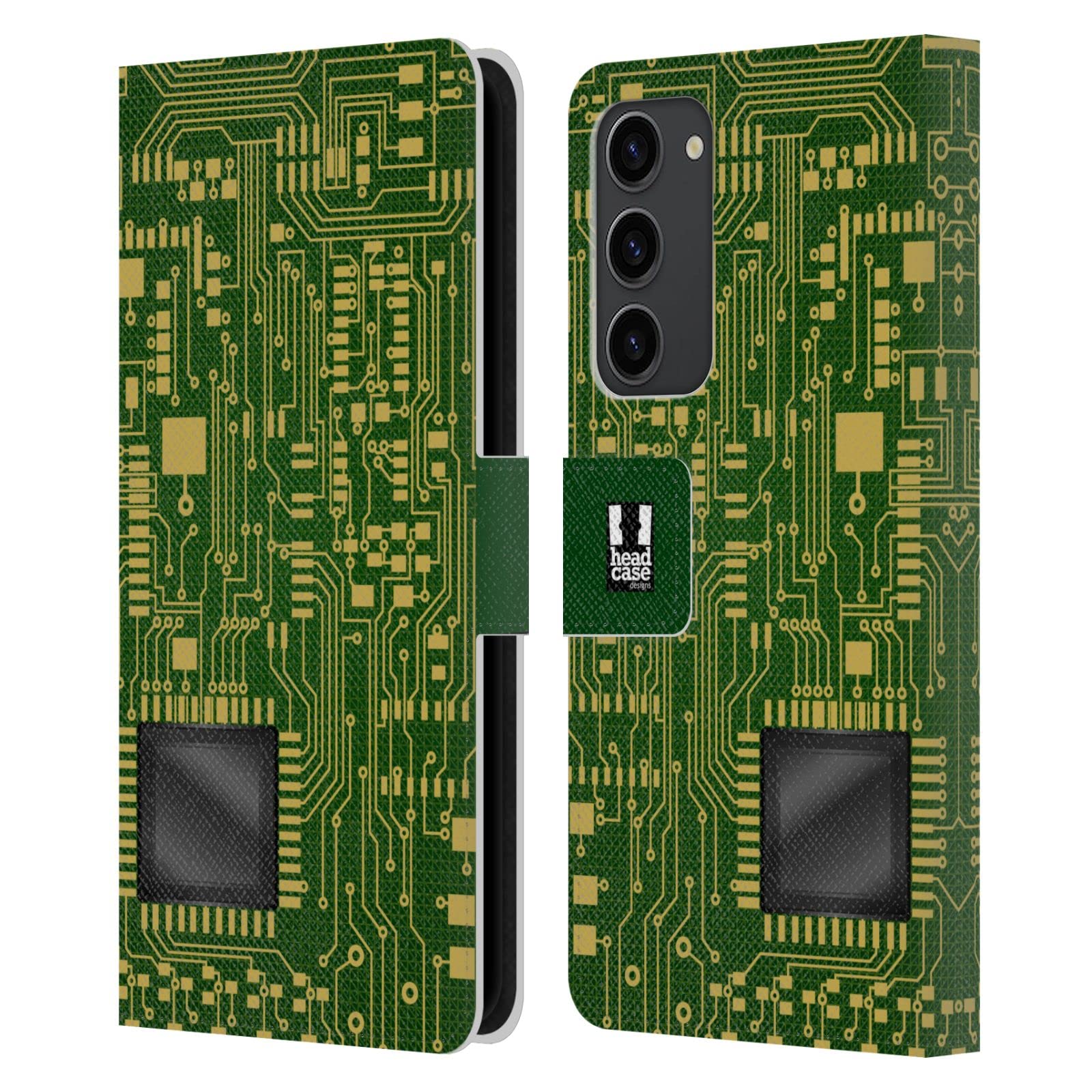 Head Case Designs Dark Green Circuit Boards Leather Book Wallet Case Cover Compatible with Samsung Galaxy S23+ 5G