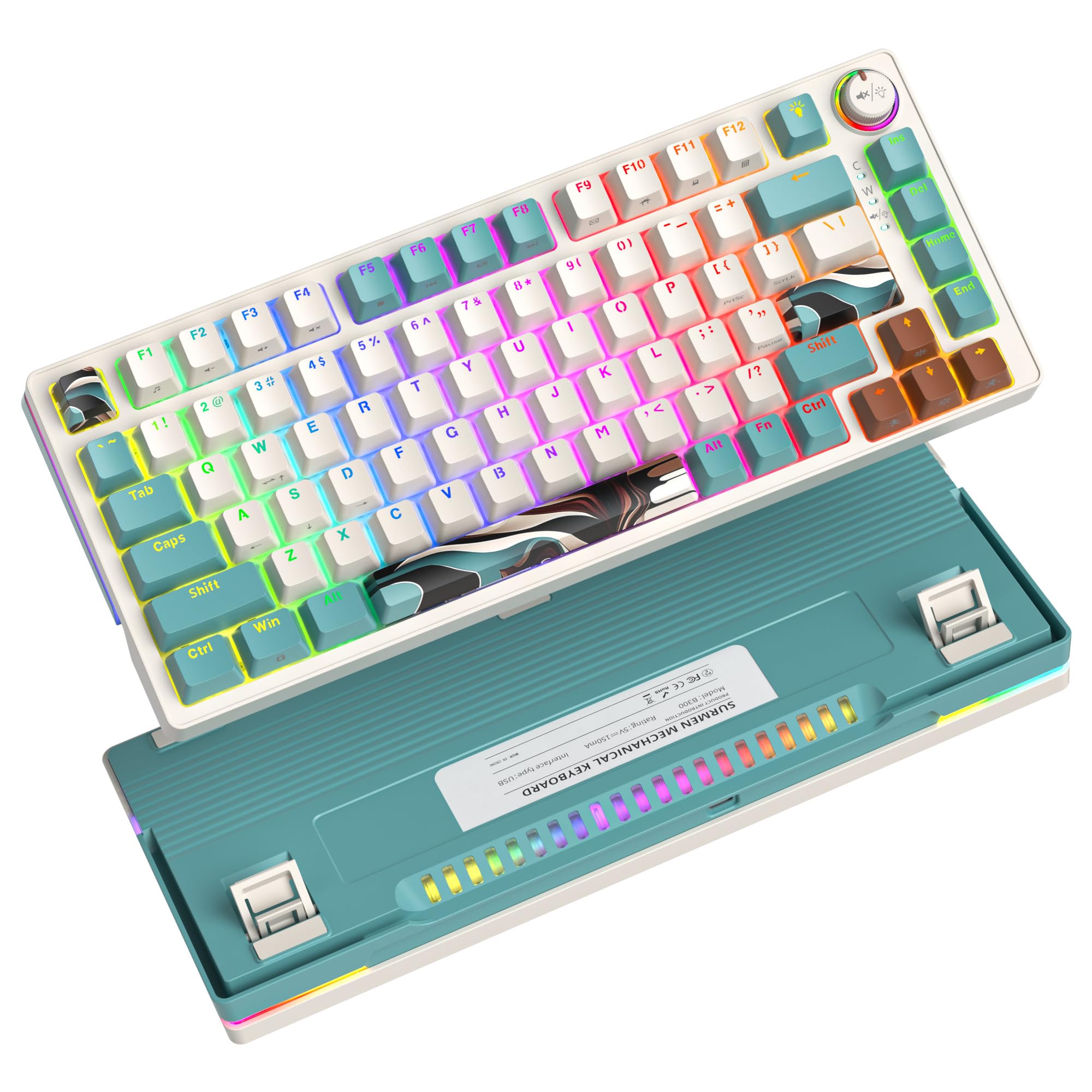 75% TKL Wired Tastiera meccanica da gioco con manopola per PC | Interruttore lineare silenzioso,Guarnizione RGB sostituibile a caldo marrone,Anti-Ghosting