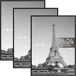 upsimples 18x24 Black Picture Frames 3 Pack - Scratch-Proof Lightweight Poster Frames, Easy Slide-In for Gallery Walls
