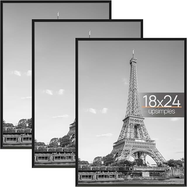 upsimples 18x24 Picture Frame Black 3 Pack, Scratch-Proof Poster Frames ...
