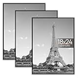 upsimples 18x24 Picture Frame Black 3 Pack, Scratch-Proof Poster Frames 18 x 24 for Photo Gallery - Slide-In Strips, Horizontal or Vertical Wall Mounting