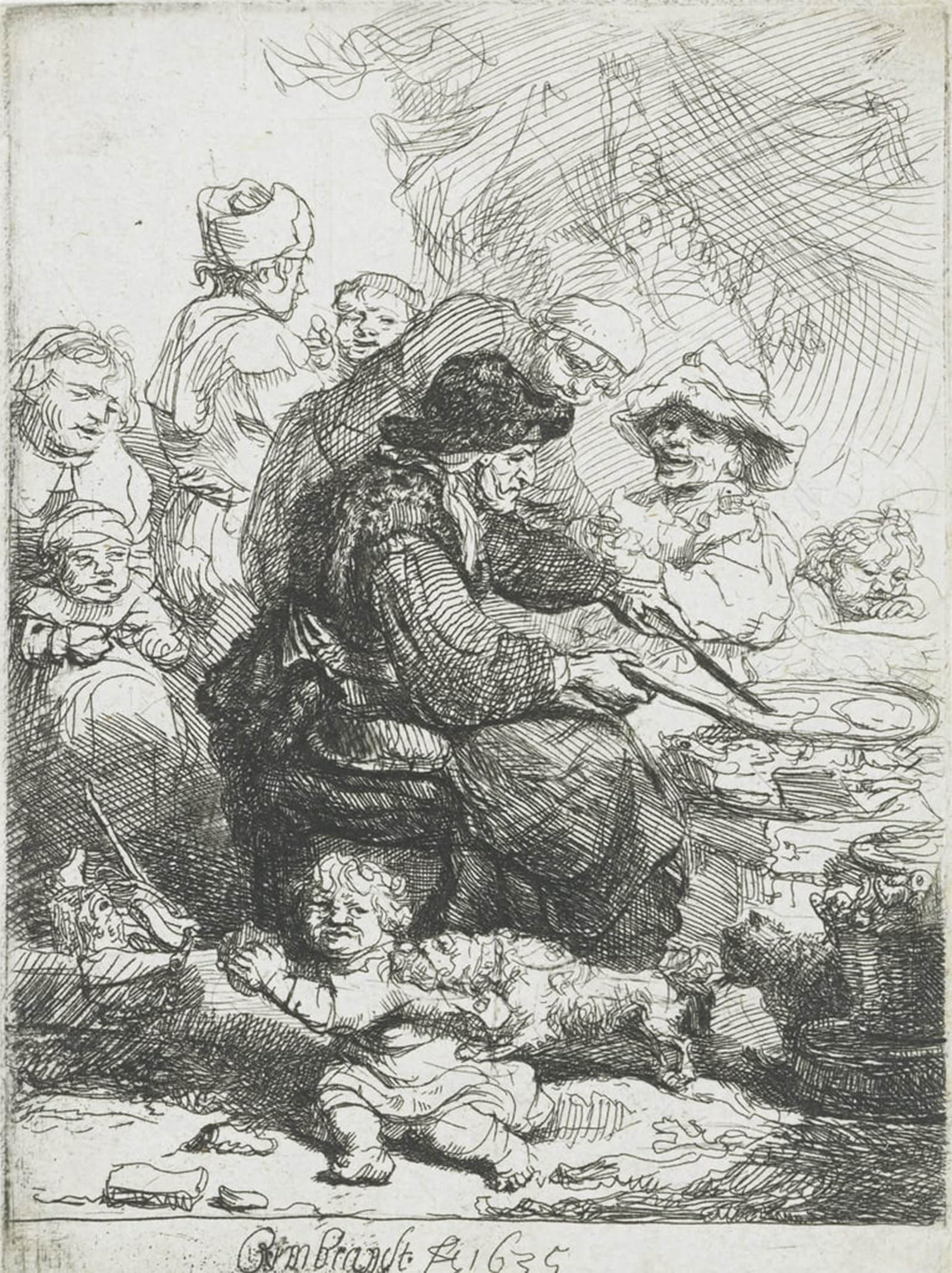 SERENDIPITP Retro Picture Poster Wall Art Pictures Painting The pancake maker, by Rembrandt van Rijn Wall Art Canvas Print for Wall Decor 60x90cm