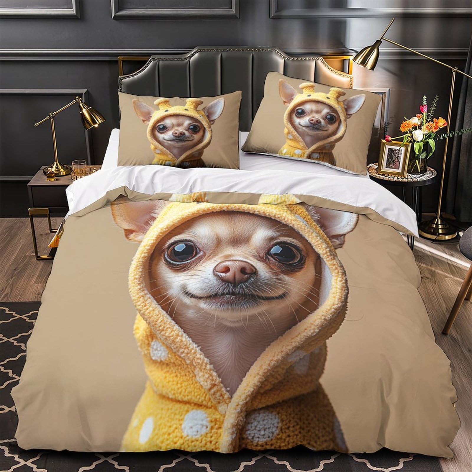 Housse de Couette Chien Microfibre King Résistante aux Taches du Quotidien