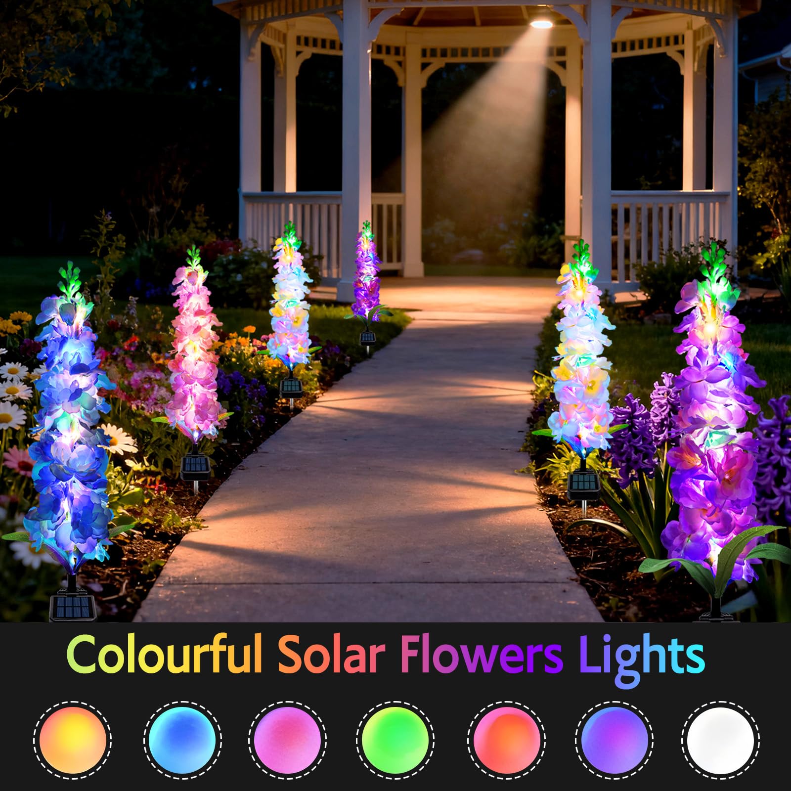 Luci solari da giardino Delphinium, confezione da 8 pezzi, 160 LED, impermeabili, luci solari per esterni, due modalità di illuminazione, per feste di nozze, giardino, cortile, patio, prato e regalo