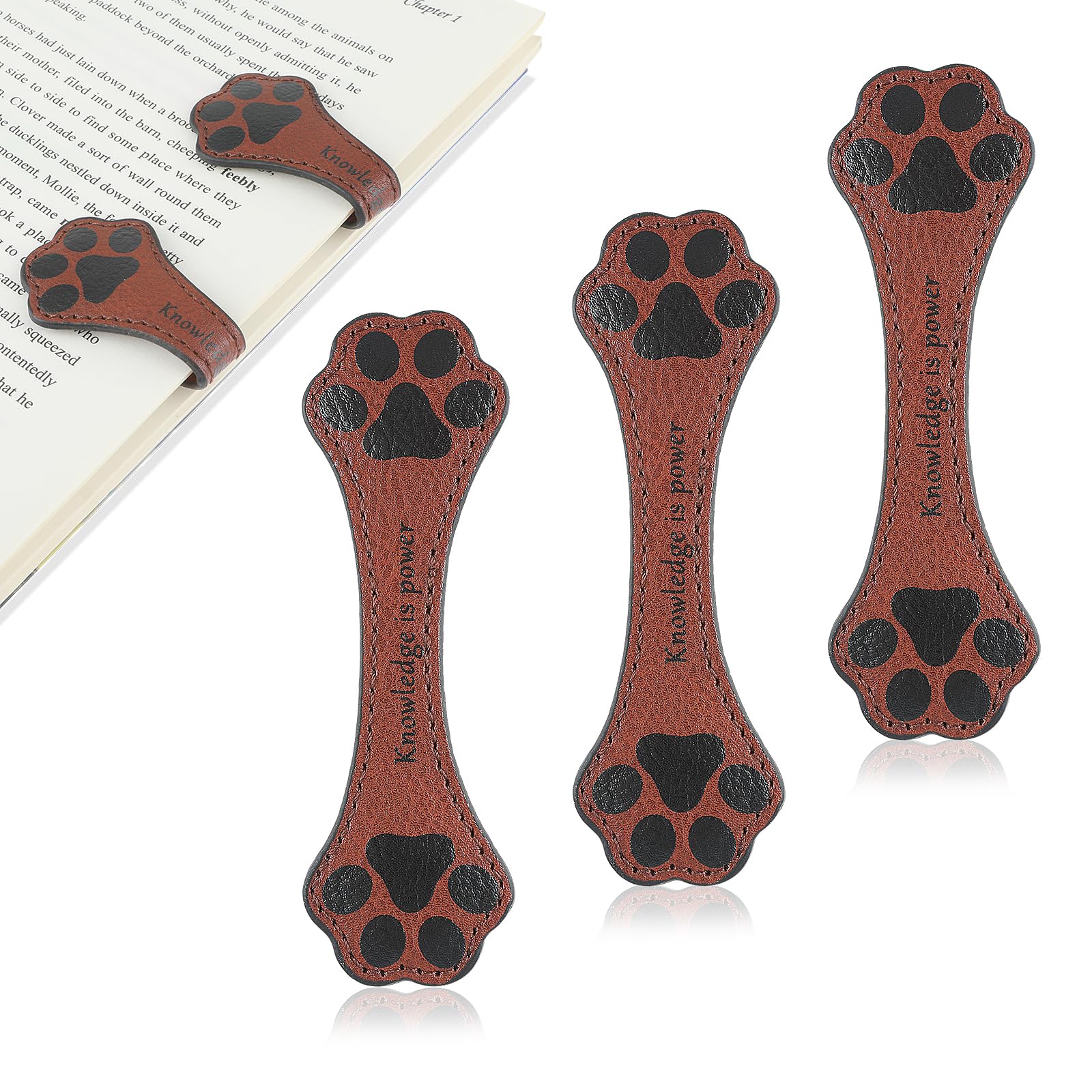 Giantree Marcapáginas magnéticos de cuero, 3 marcapáginas de cuero vintage personalizados con forma de pata de gato, clip magnético de marca de libro de cuero para hombres y mujeres, amantes de los
