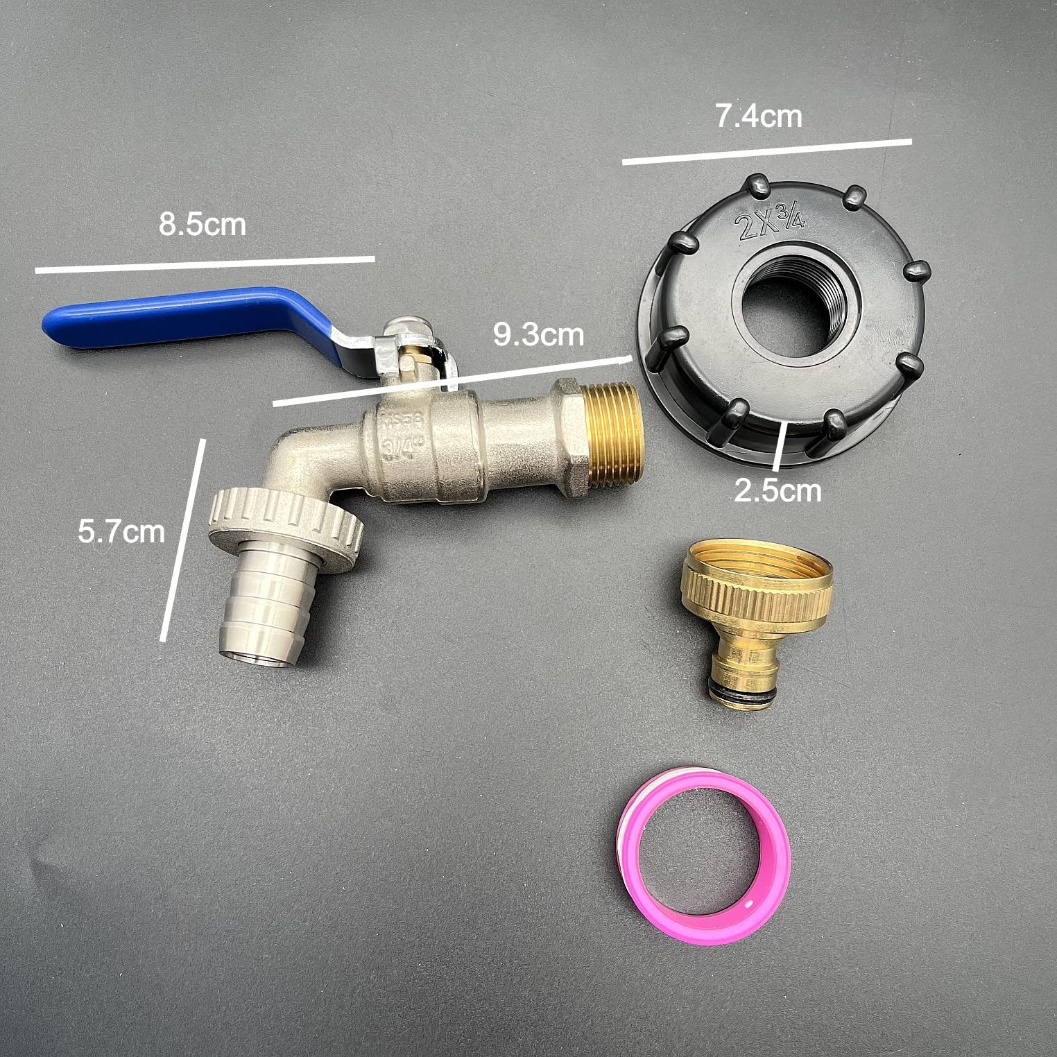 Adattatore Per Serbatoio IBC 3/4'' S60x6 – Rubinetto In Ottone Con 2 Connettori Per Tubo Da Giardino - 2