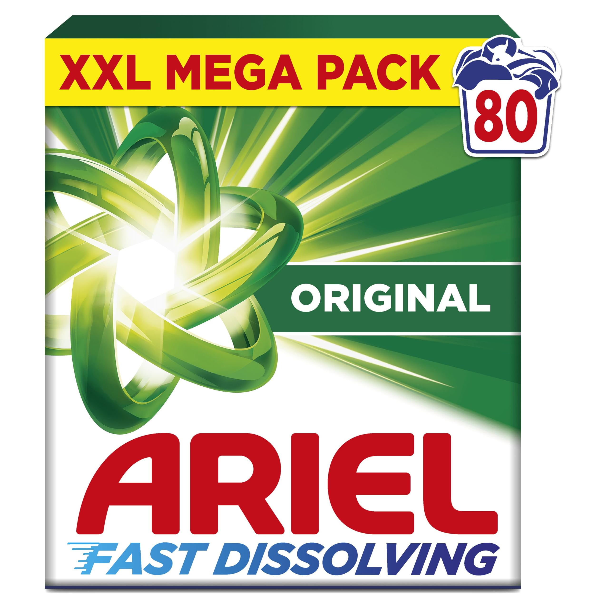 Ariel Fast Dissolving Washing Powder Laundry Detergent 4.4kg, 80 Washes, Original, Fast Dissolving Even In Cold, With Anti-Residue Technology