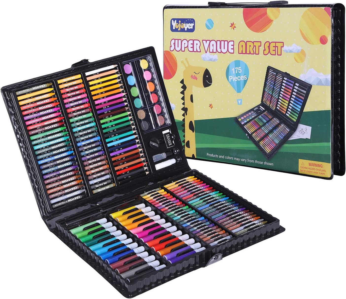 Kids Art Kit 175 Piece Art Supplies for Painting and Drawing with Colored Pencils Crayons for Children and Beginner Black