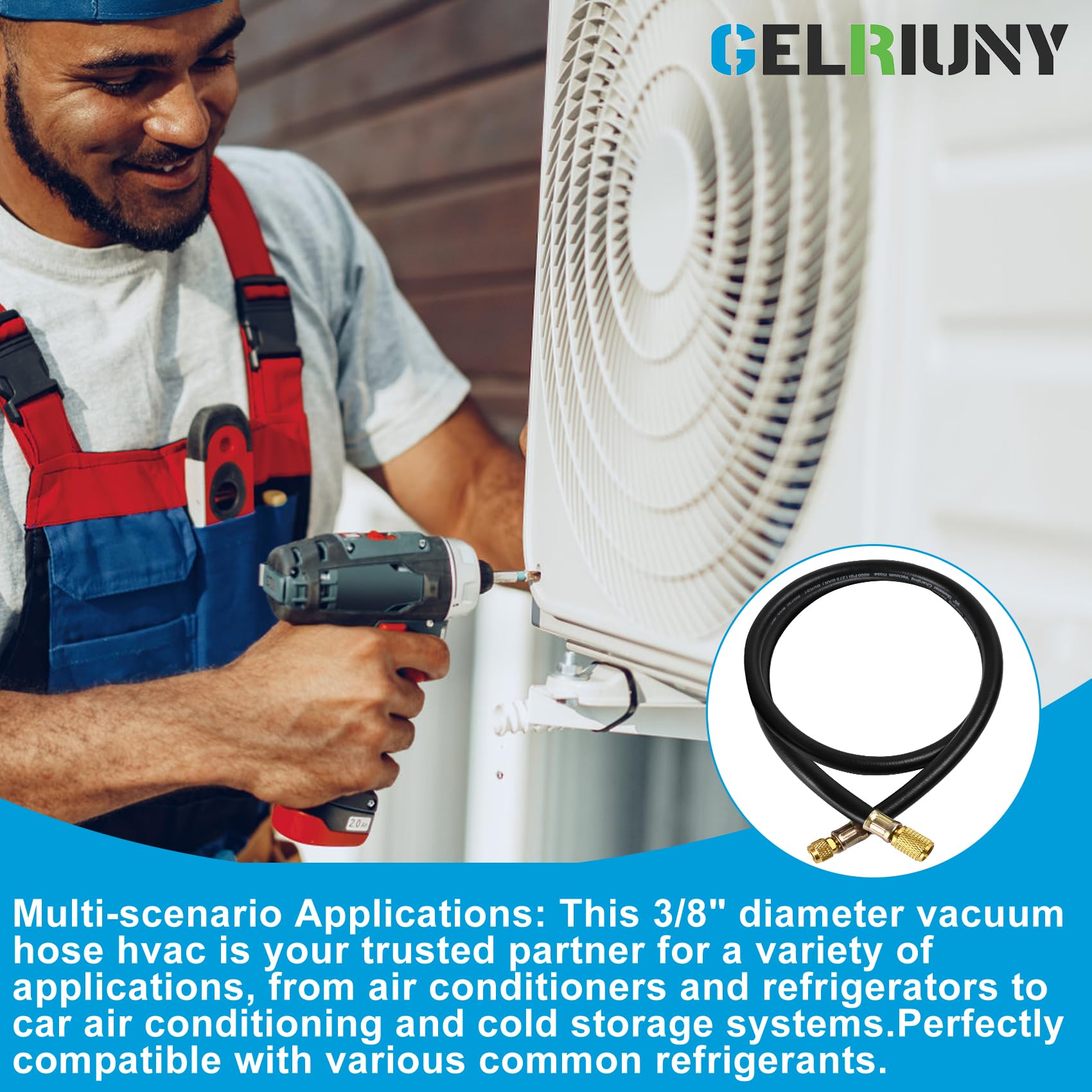 HV1S - Manguera de vacío de 3/8 pulgadas, accesorios: 3/8 pulgadas x 1/4 pulgadas, presión de trabajo: 800 (Psi), presión de ráfaga: 4000 (Psi), compatible con la mayoría de equipos de refrigeración y