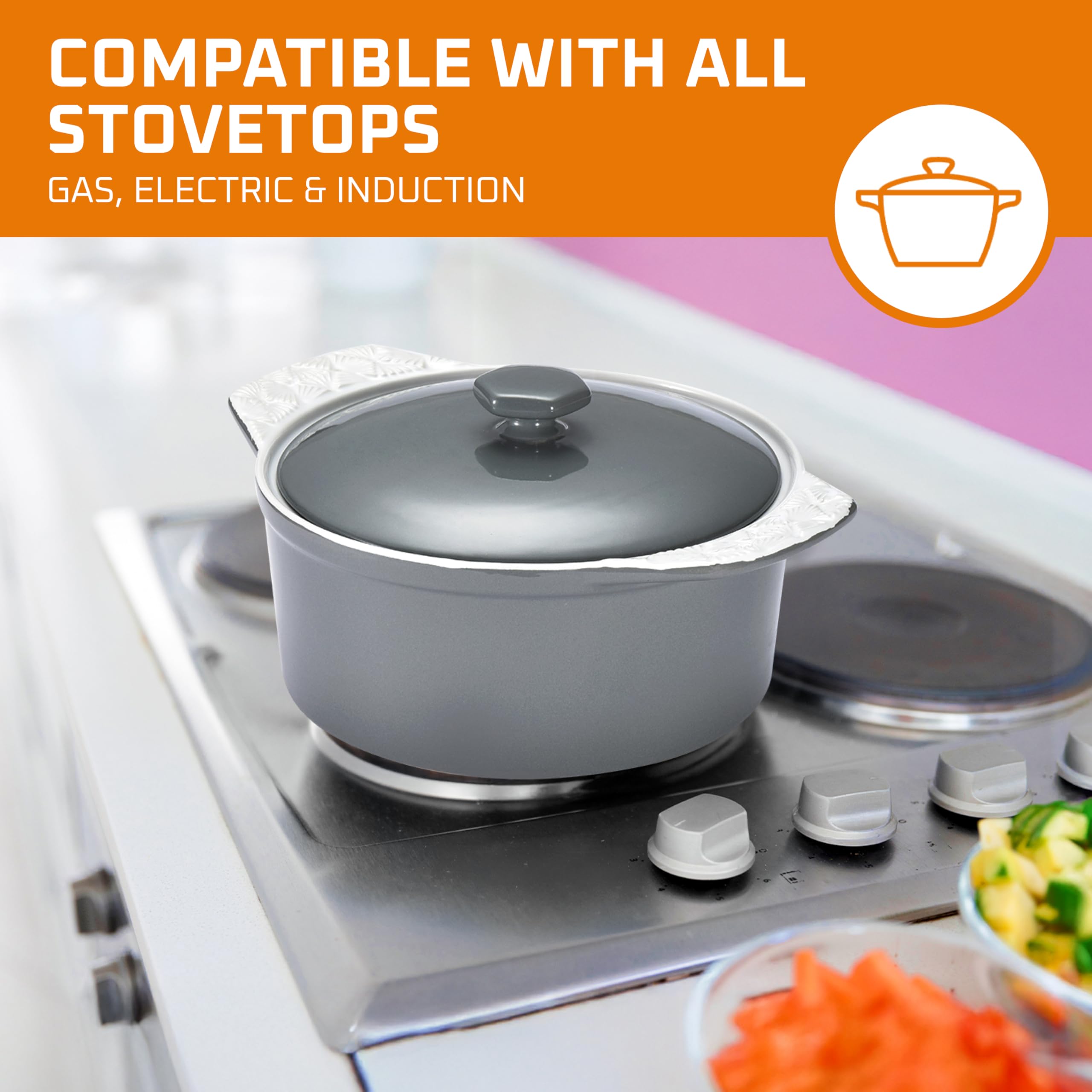 Bruntmor Casserole Dish with Lid - Oven Safe Casseroles for Baking Dishes - Bakeware Pot with Handles - Covered Deep Casserole Set - Bakeware with Lids - Cookware Set - 2 Quarts - Grey and White