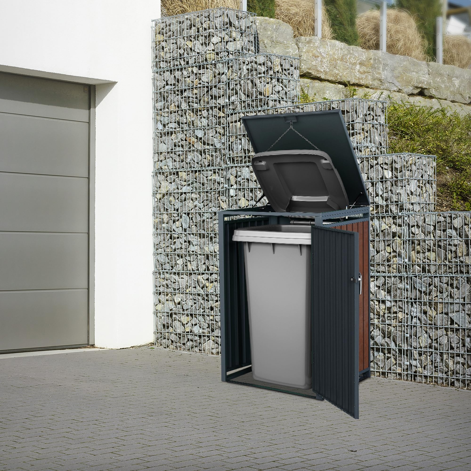 ML-Design Box pour 1 Poubelle, 240L, 68x80x116,3 cm, en Acier/Acier Corten, Anthracite/Aspect Rouille, Habillage de Poubelle avec Couvercle Rabattable/Porte, Conteneur Abri Hangar Cache-Poubelle
