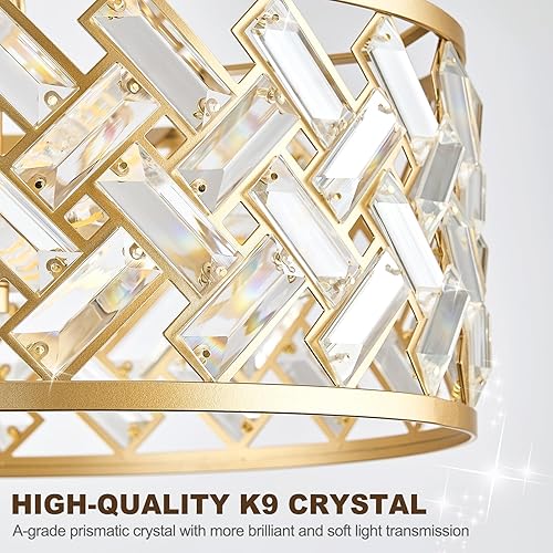 Miniatura 4 de Gold Crystal Chandelier,3-Light Morden Dining Room Light Fixture,12.4" Small Round Pendant Light for Bedroom Kitchen Foryer Entryway Hallway Living