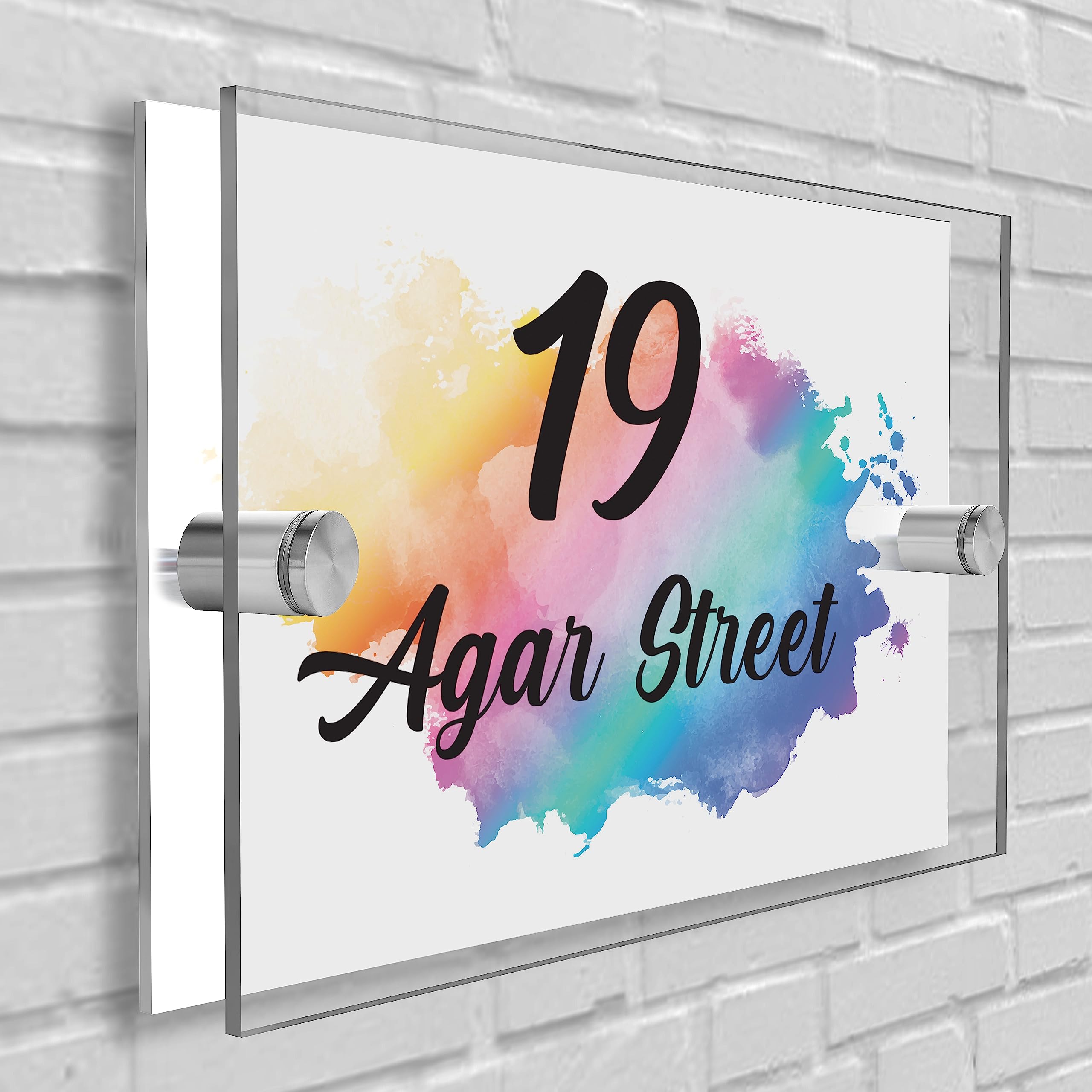 House Sign Plaque Personalised Door Number Street Glasss Effect Acrylic I House signs personalised door number plaque for wall outside I Rectangle Shape (Design 23)