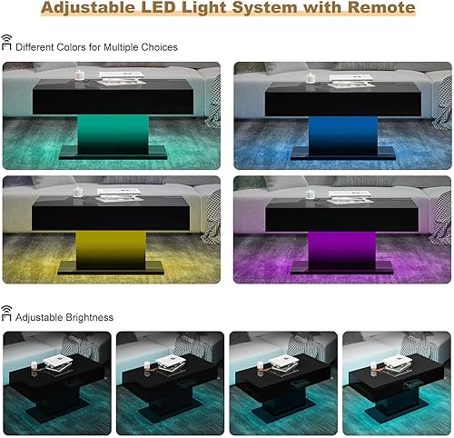 Miniatura 44 de Mesa de centro LED para sala de estar, mesa de centro rectangular, mesas de centro modernas de madera de alto brillo con luces LED de 16 colores