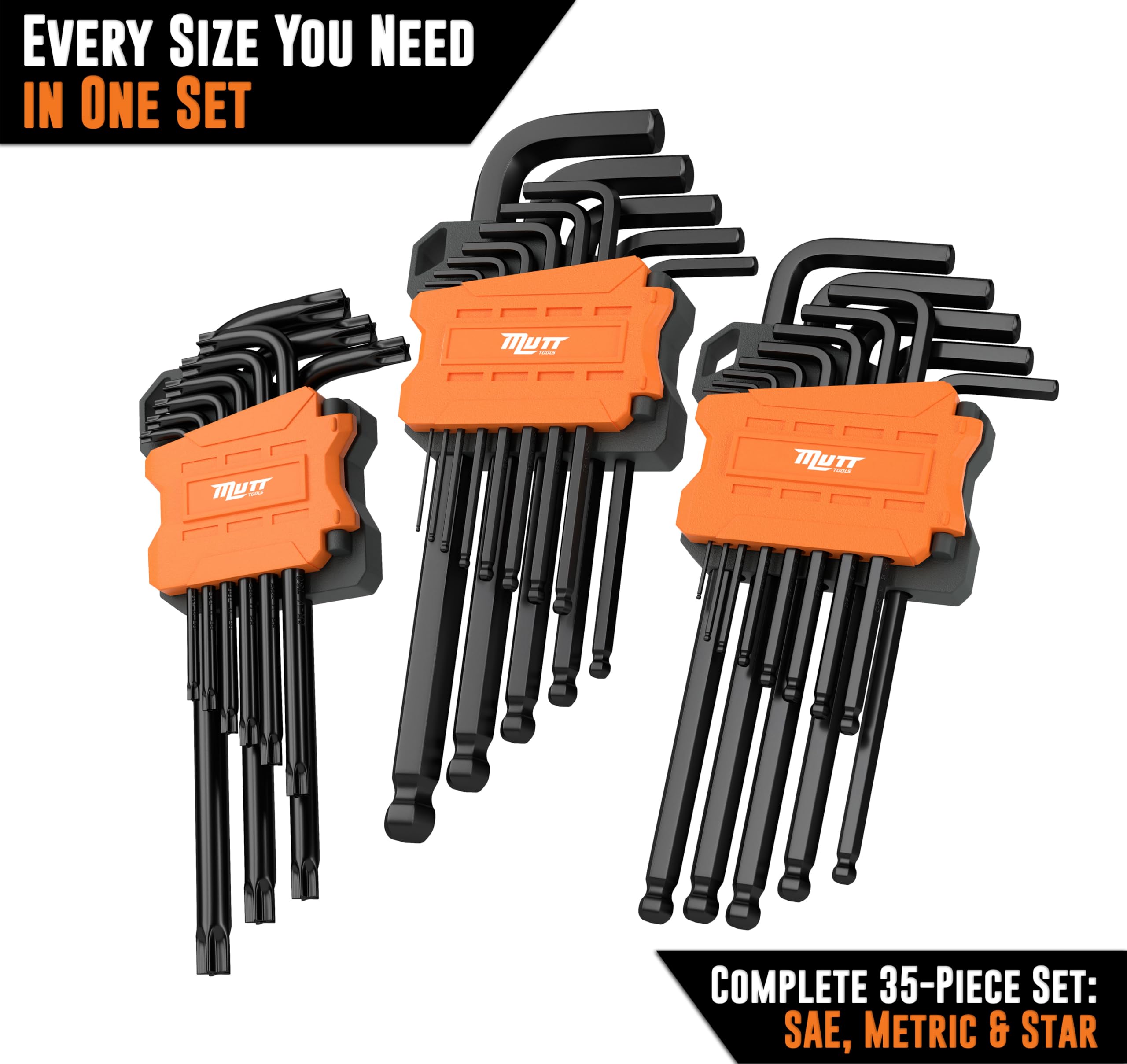 Mutt Tools Conjunto de chaves Allen longas de 35 peças e conjunto