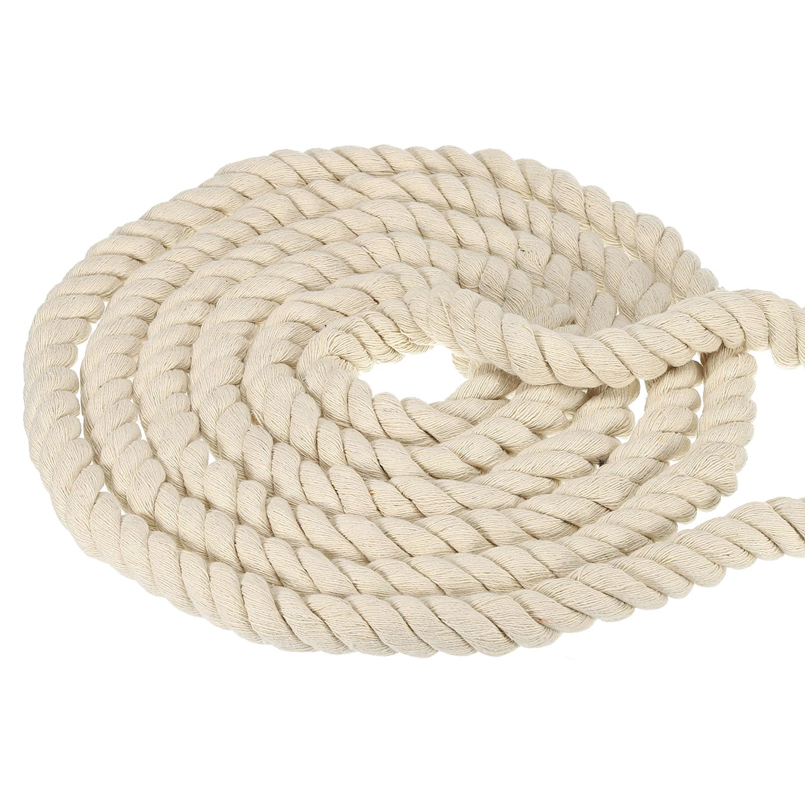 PATIKIL 3/4 Inch x 50ft Natural Twisted Cotton Rope, 3 Strand Strong Thick Cotton Tug of War Rope for Railings Crafts Home Decor White