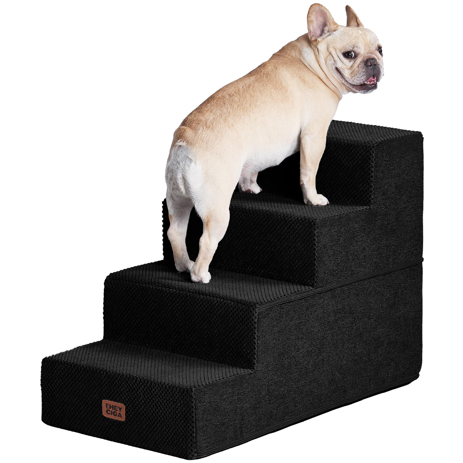 EHEYCIGA Dog Stairs for Bed 20" H, 4-Step Extra Wide Dog Steps, Black | Pet Steps for Small Dogs and Cats for High Bed, Non-Slip Balanced Pet Ramp Indoor