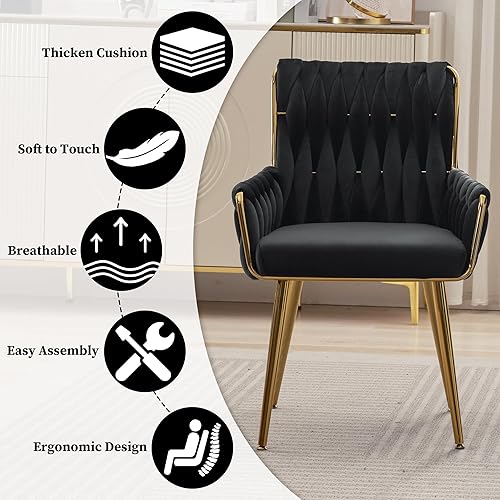 Miniatura 8 de GOOLON Juego de 2 sillas de comedor de terciopelo, modernas sillas de cocina tapizadas tejidas, sillas de escritorio de lujo con respaldo hecho a