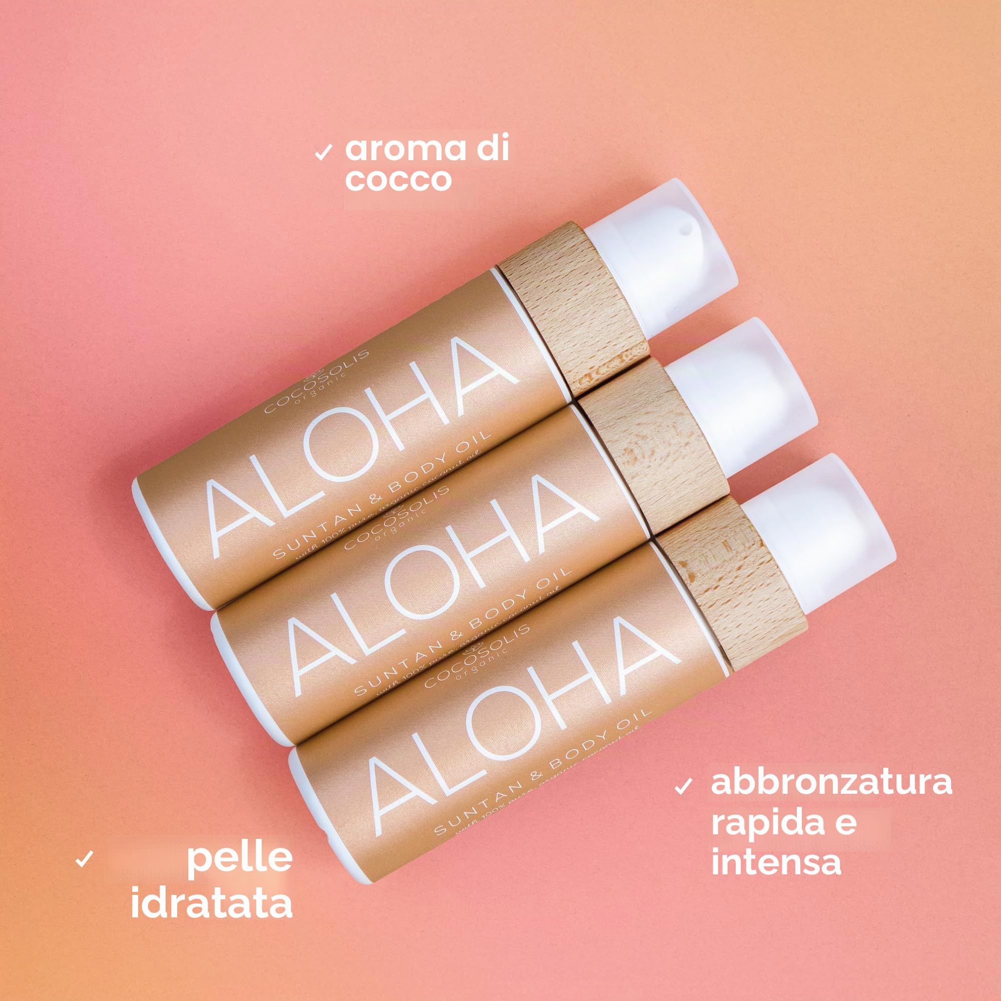COCOSOLIS Aloha – Super Abbronzante con Vitamina E, Olio Corpo Abbronzante – Crema solare Bio Oil per un’Abbronzatura Cioccolato – Sei oli naturali per una Pelle Sana e Radiosa - 110 ml
