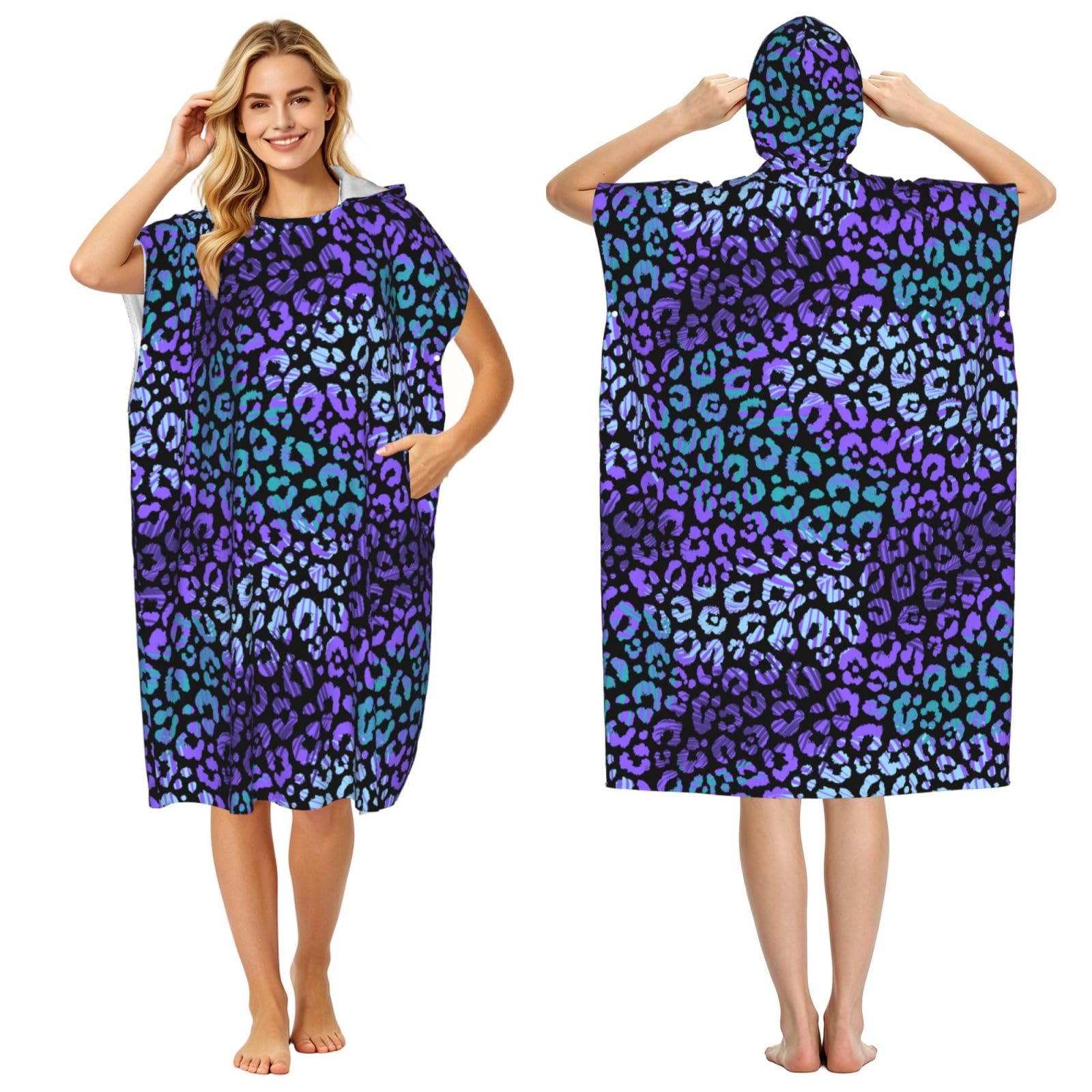 Poadnly Colorful Leopard Exotic Animal Print, Adult Hooded Beach Towel 90 x 110 cm,Changing Bath Robe, Surf Poncho Towel For Women Men