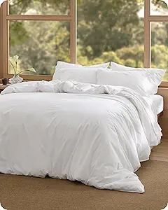 Bedsure Cotton Duvet Cover King - Luxury Slub Weave 100% Cotton Duvet Cover with a Linen Like Textured, Easy Change Durable Bedding, Bright White, 104" x 90"