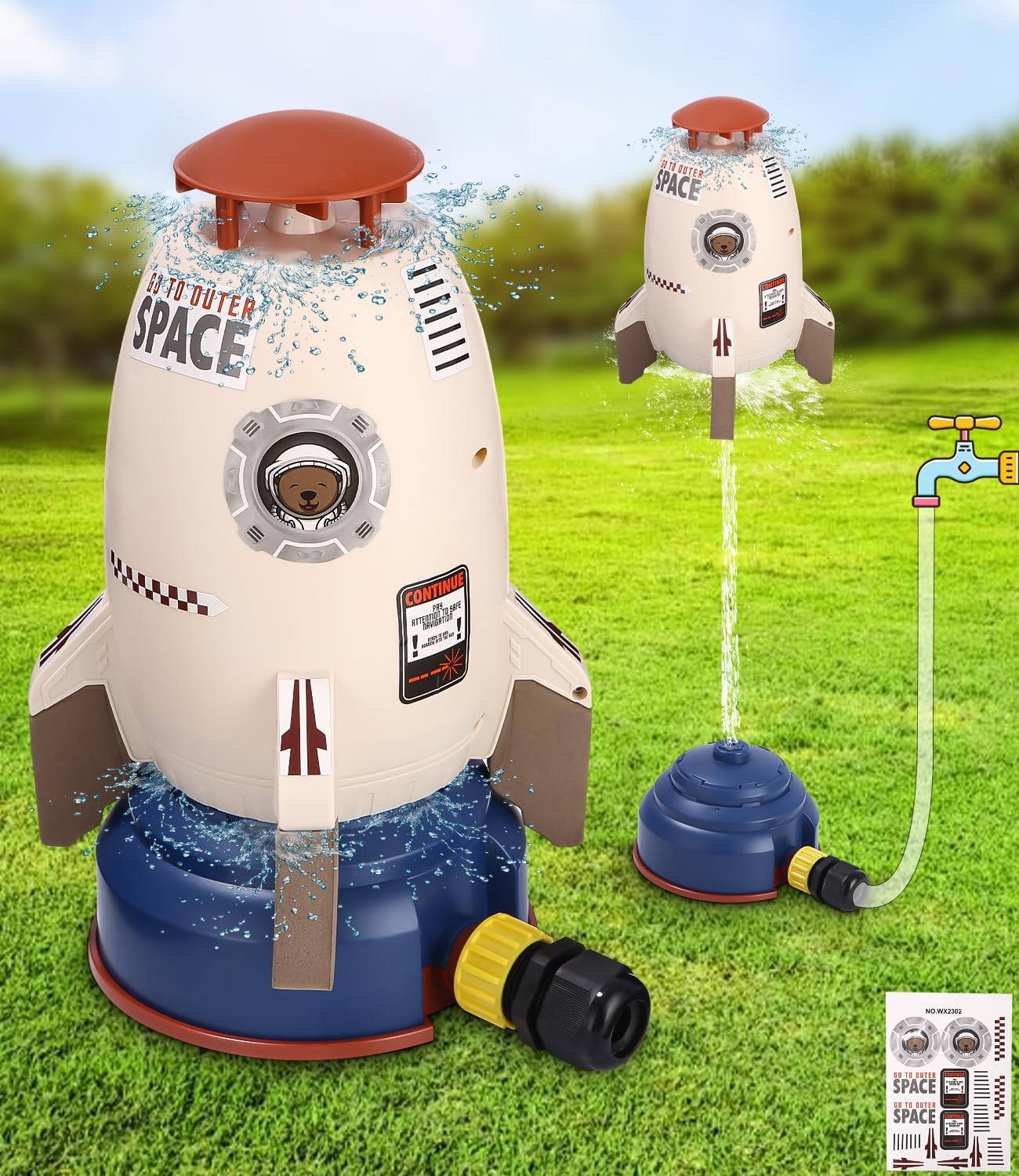 Razzo Alimentato dall'acqua Sprinkler spray Giochi,Spruzzatore Giocattolo,Giochi Acqua Bambini per Cortile,Giocattolo di Rocket Sprinkler per Bambini Backyard Garden Yard,Giocattoli Splash Play
