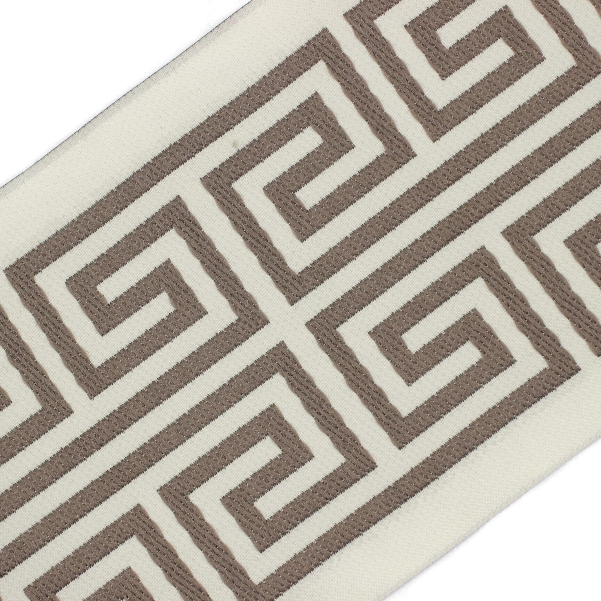 Taśma dekoracyjna 100 mm kość słoniowa i taupe grecki wzór meander, taśma tekstylna do zasłon, umeblowania i majsterkowania, taśma 3,5 m na szpulę, eleganckie wykończenie do projektów kreatywnych