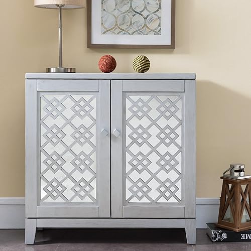 Miniatura 2 de Leick Home 10083-SV Mirrored Diamond Filigree Hall Console Cabinet with Adjustable Shelf, Silver Leaf Antracita,Negro -,Castaño rojizo,Gris
