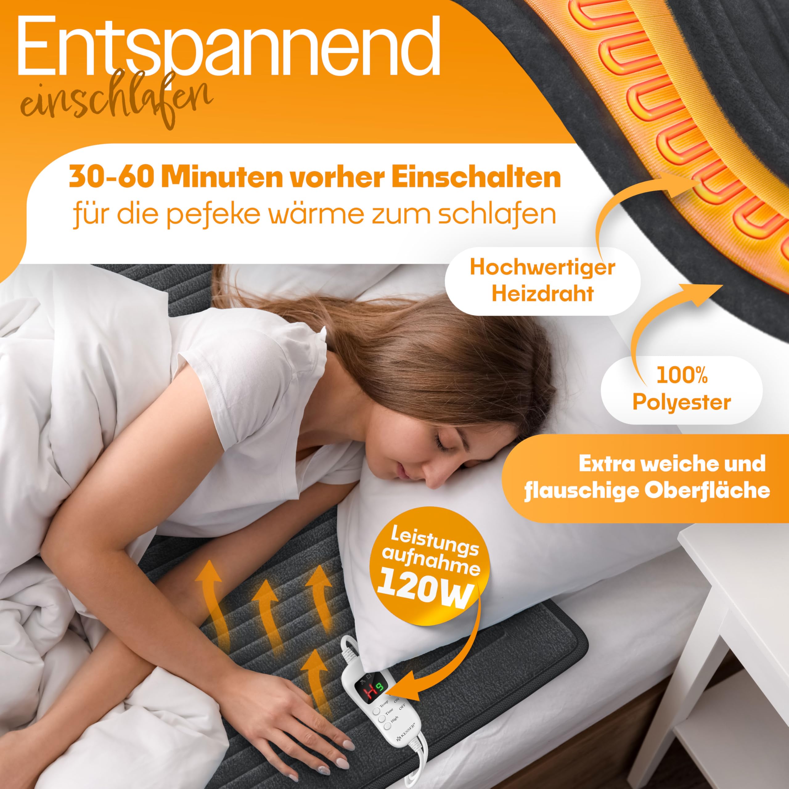 KESSER® Heizdecke aus Plüsch 180x130cm Grau TÜV SÜD GS geprüft | elektrische Wärmedecke mit Timer Abschaltautomatik | Kuscheldecke Decke | 7 Temperaturstufen | waschbar bis 40°C | Digitalanzeige