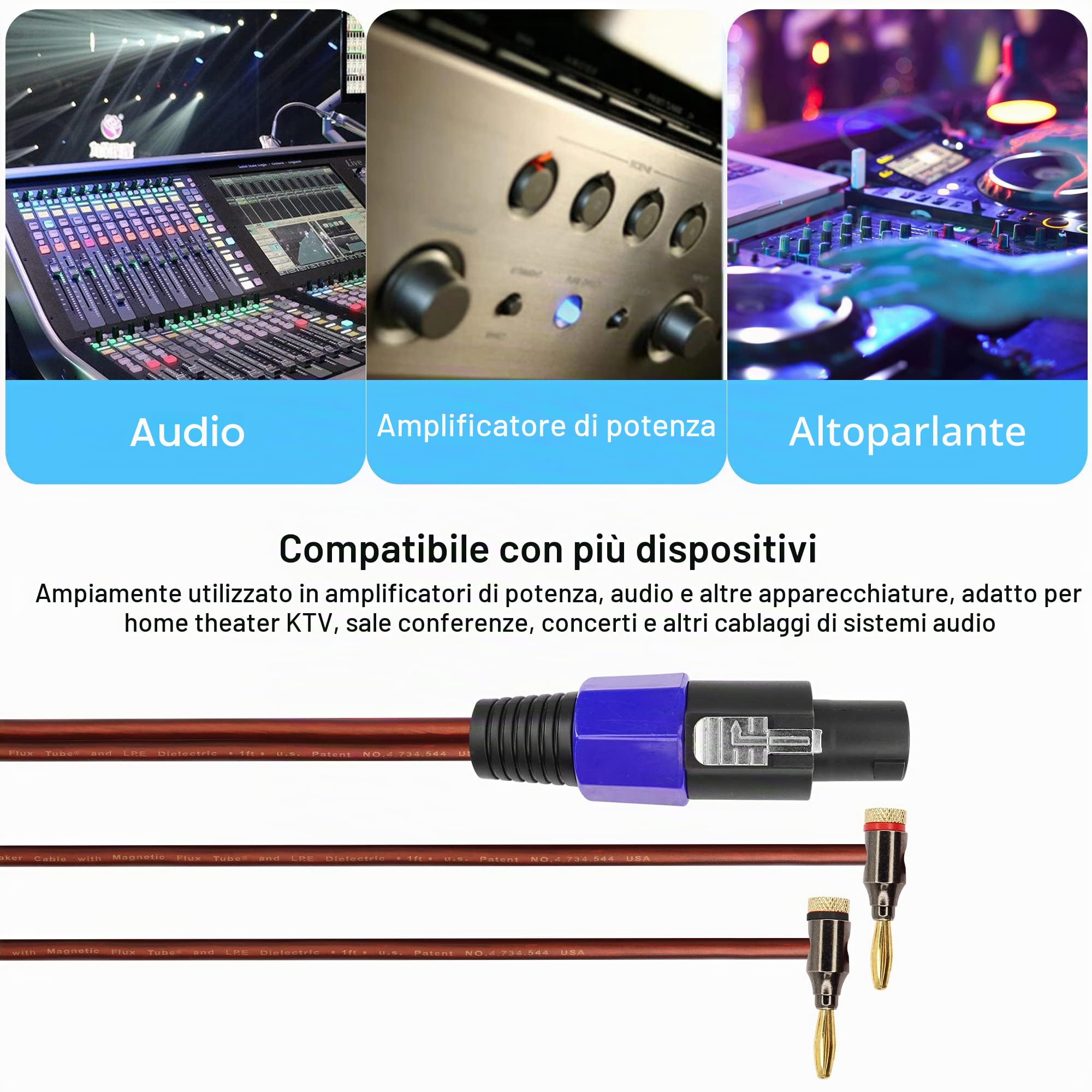 Cavo Speakon A Doppio Banano GINTOOYUN – 2m, 2000W, Per Amplificatori E Monitor Da Palco - 3