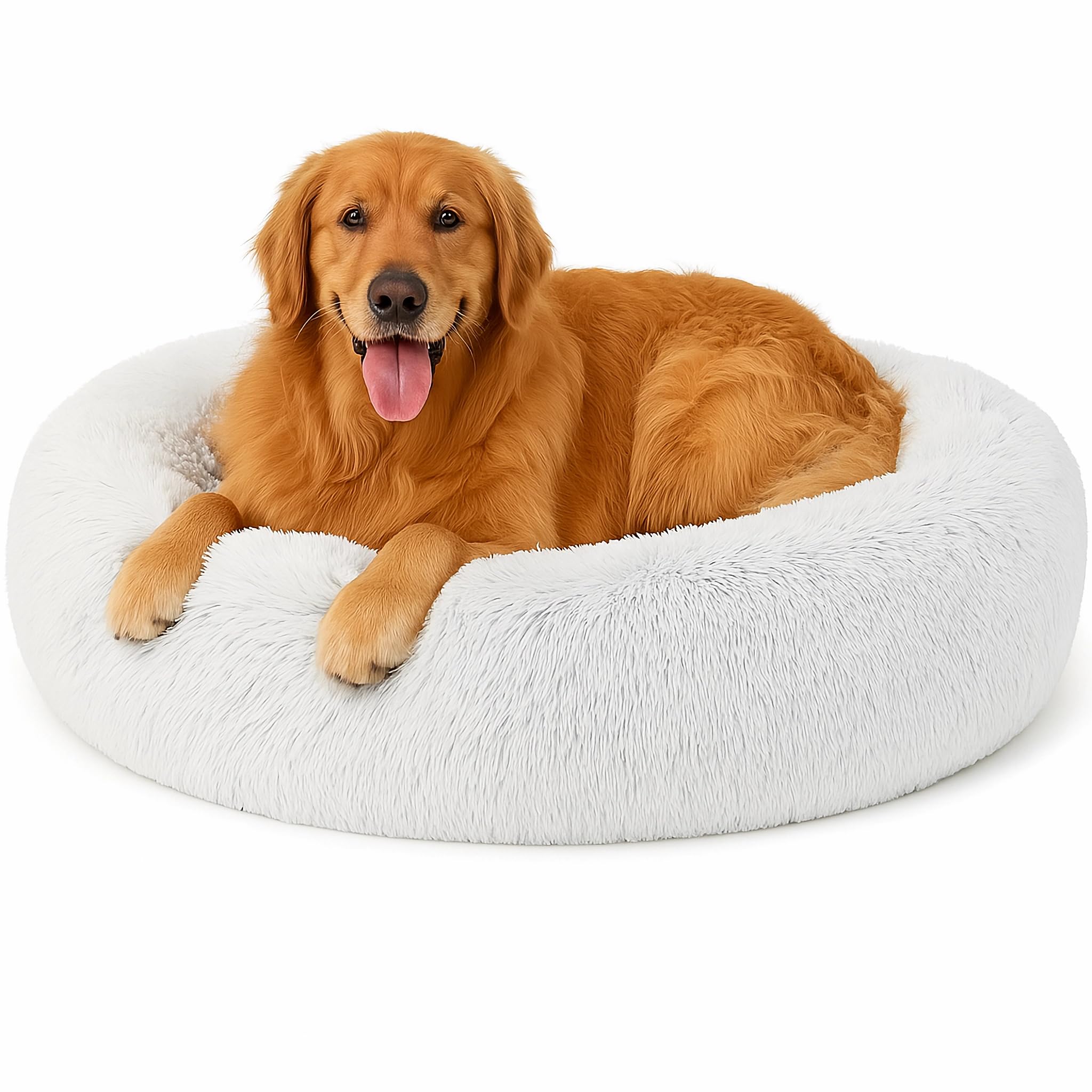 Beruhigendes Donut-Katzenbett, flauschiges, rundes Plüsch-Hundebett, gemütlich, weich, waschbar, Kissen, selbstwärmendes Haustierbett mit rutschfester Unterseite, Anti-Angst, schlafendes Kuschelnest