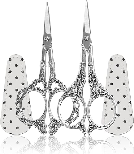 Hisuper 2 pares de tijeras de manualidades de 45 pulgadas tijeras de costura pequeñas afiladas con cubierta de tijeras de cuero tijeras de bordado