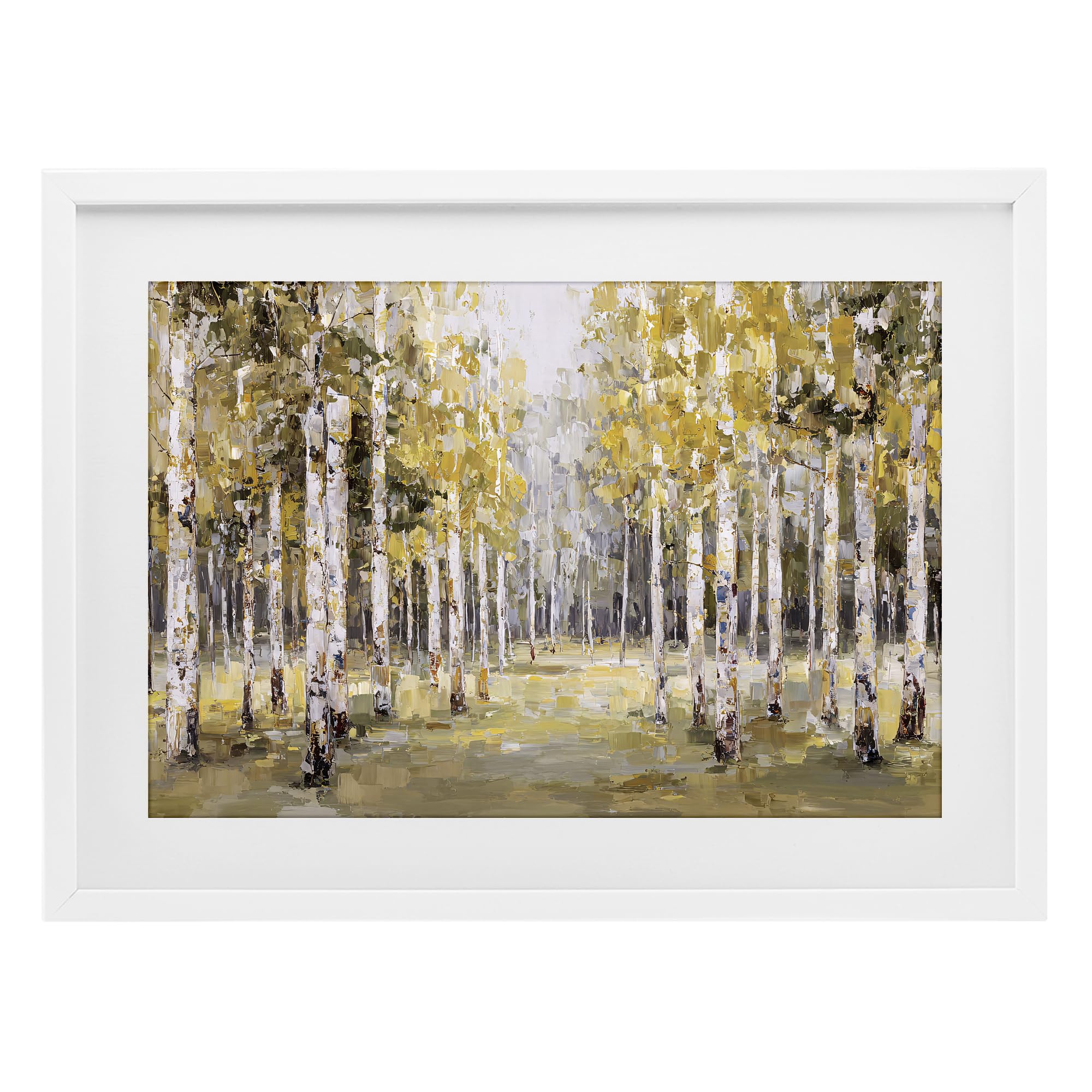 Stupell Industries Coastal White (Textured) 'Impressionist Birch Trees & Fall Leaves'| Framed Print Under Glass