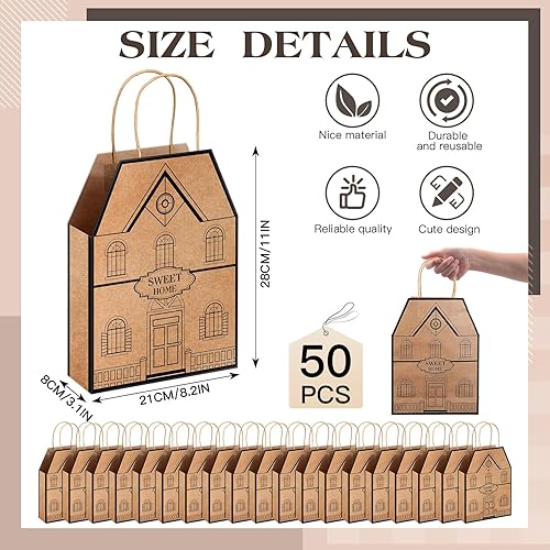 Miniatura 3 de Cholemy 50 bolsas de regalo en forma de casa para el nuevo hogar, bolsas de regalo de calentamiento de casa con asas, regalos de agente