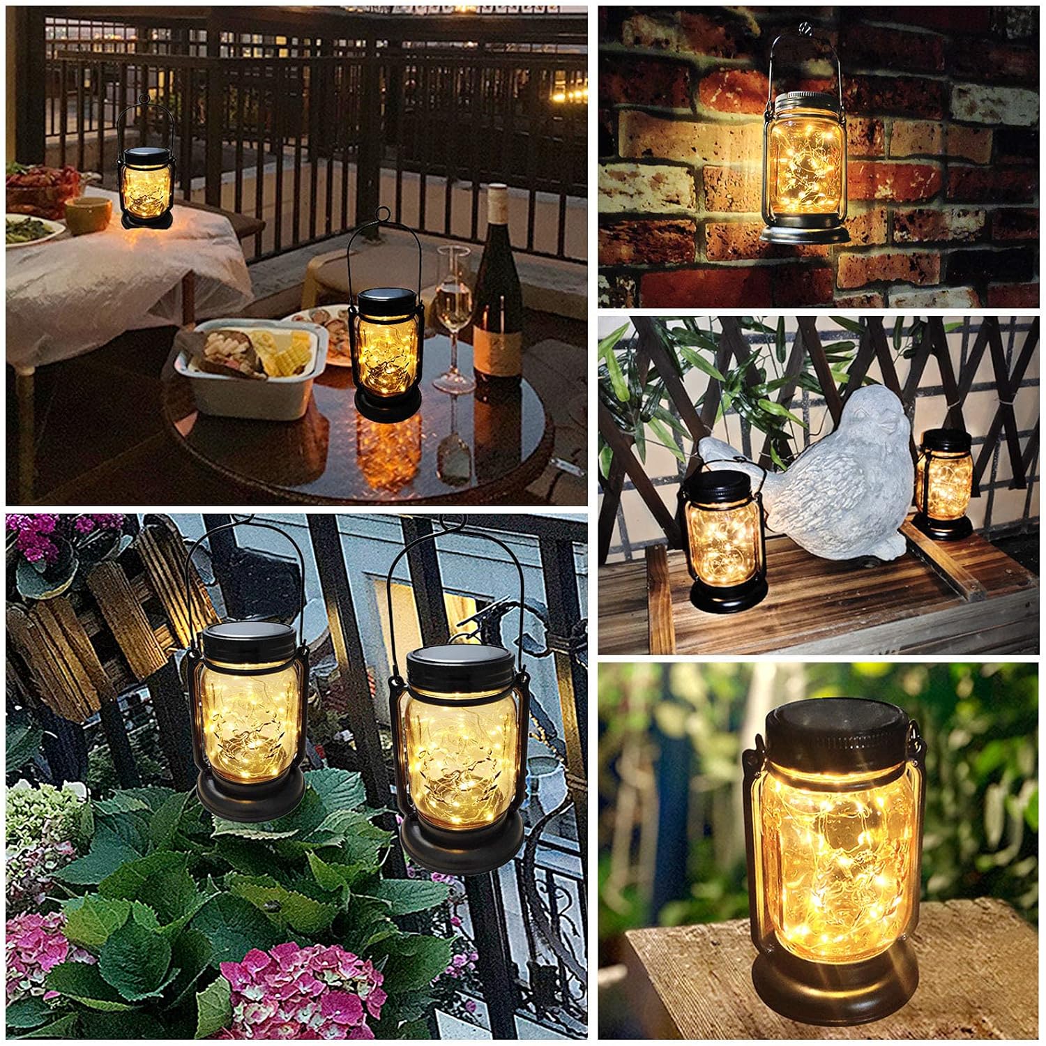 Outdoor Solar Lanterns,Hanging Lights Outdoor,Garden Decorations Patio Decorations Solar Powered Waterproof 30 LED Glass Jar Lights for Party, Courtyard, Patio,Tabletop Decorations （2Pack): Home Improvement