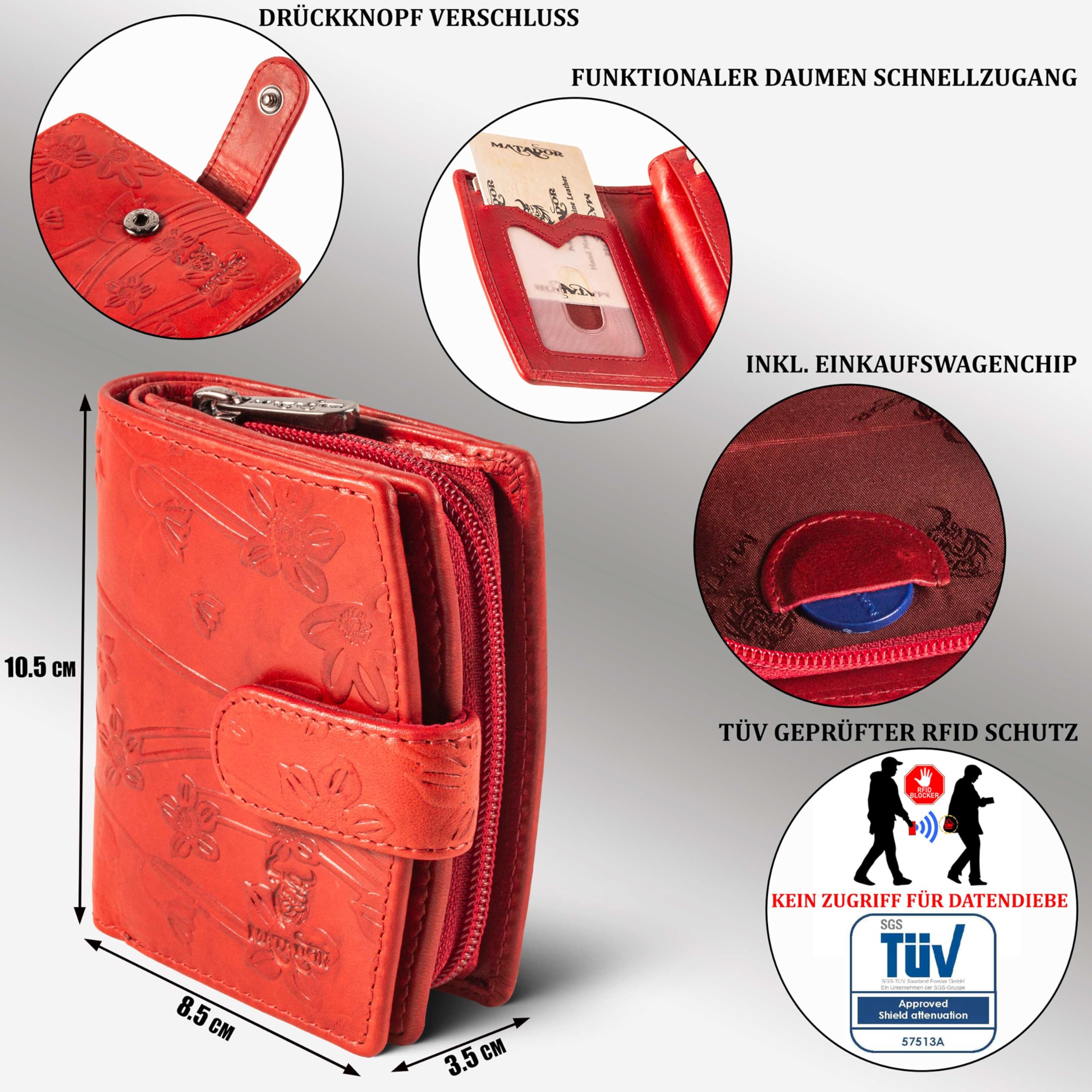 MATADOR Mały portfel damski, mały, skórzany #Valencia MINI ze szlachetnym pudełkiem na prezent, elegancki, mały portfel damski, mały z blokadą RFID, luksusowy mini portfel z wieloma przegródkami na