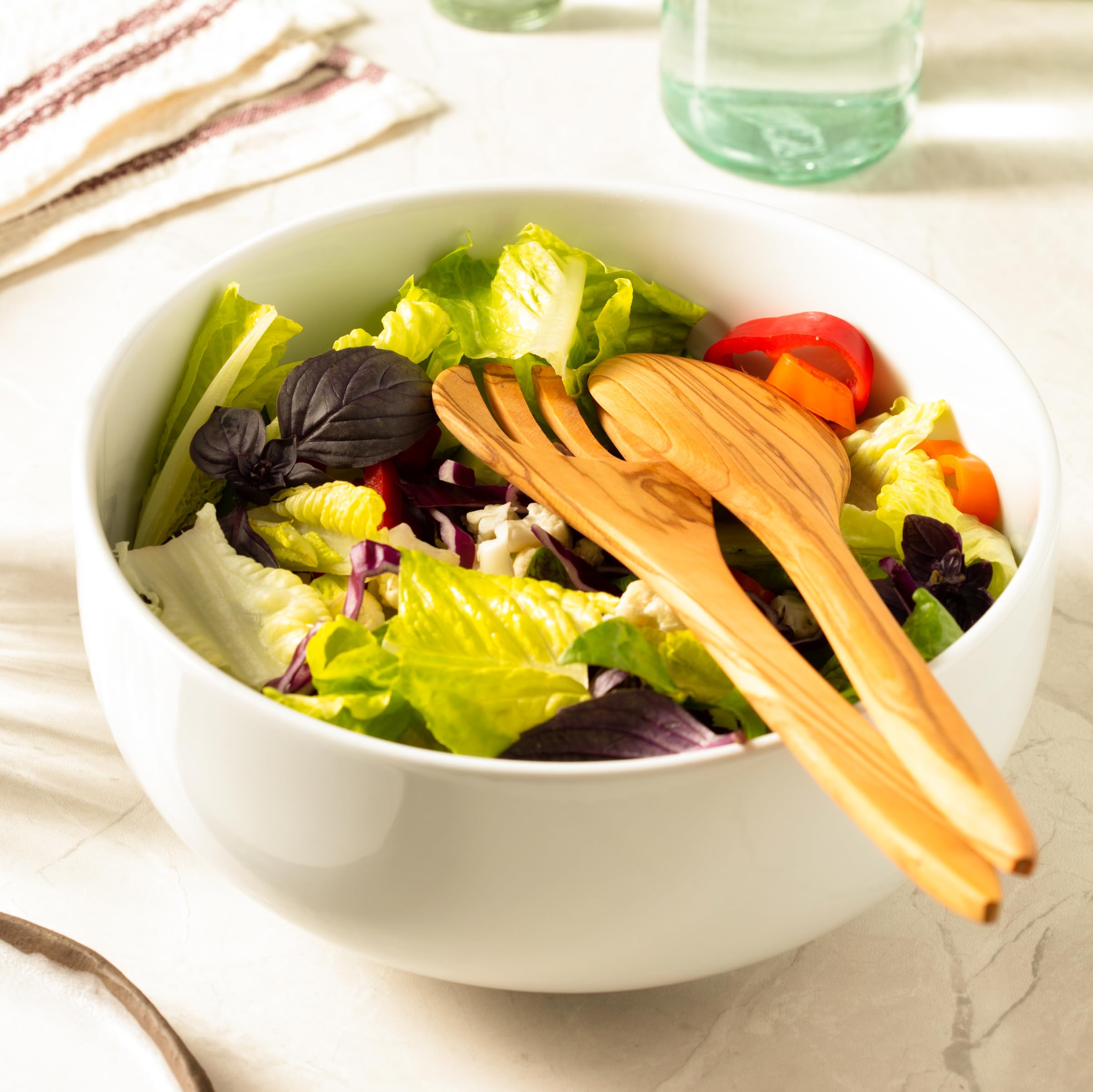 Demy Craft Zeytin Ağacı El Yapımı 2 Parça Salata Servis Seti, Ahşap Kaşık ve Çatal, 30 cm.