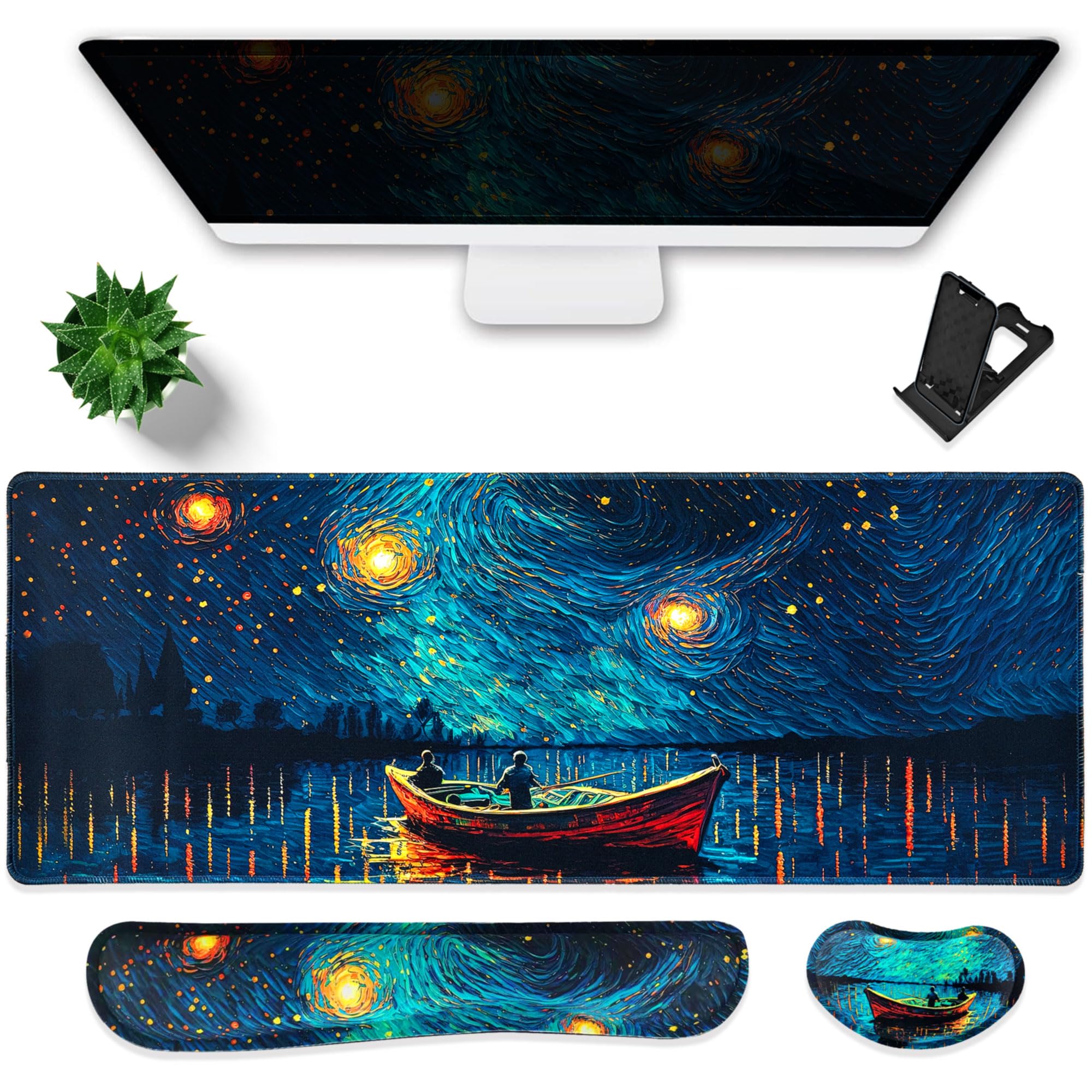 Hopipad Large Gaming Mouse Pad Waterproof/Mouse Wrist Rest/Keyboard Wrist Rest Set, Non-Slip Rubber Base, Ergonomic Computer Desk Mat with Wrist