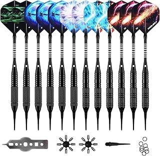 WIN.MAX Darts Plastic Tip - Soft Tip Darts Set - 12 Pcs 18 Gram with 100 Extra Dart Tips 12 Flights Flight Protectors and Wrench for Electronic Dart Board