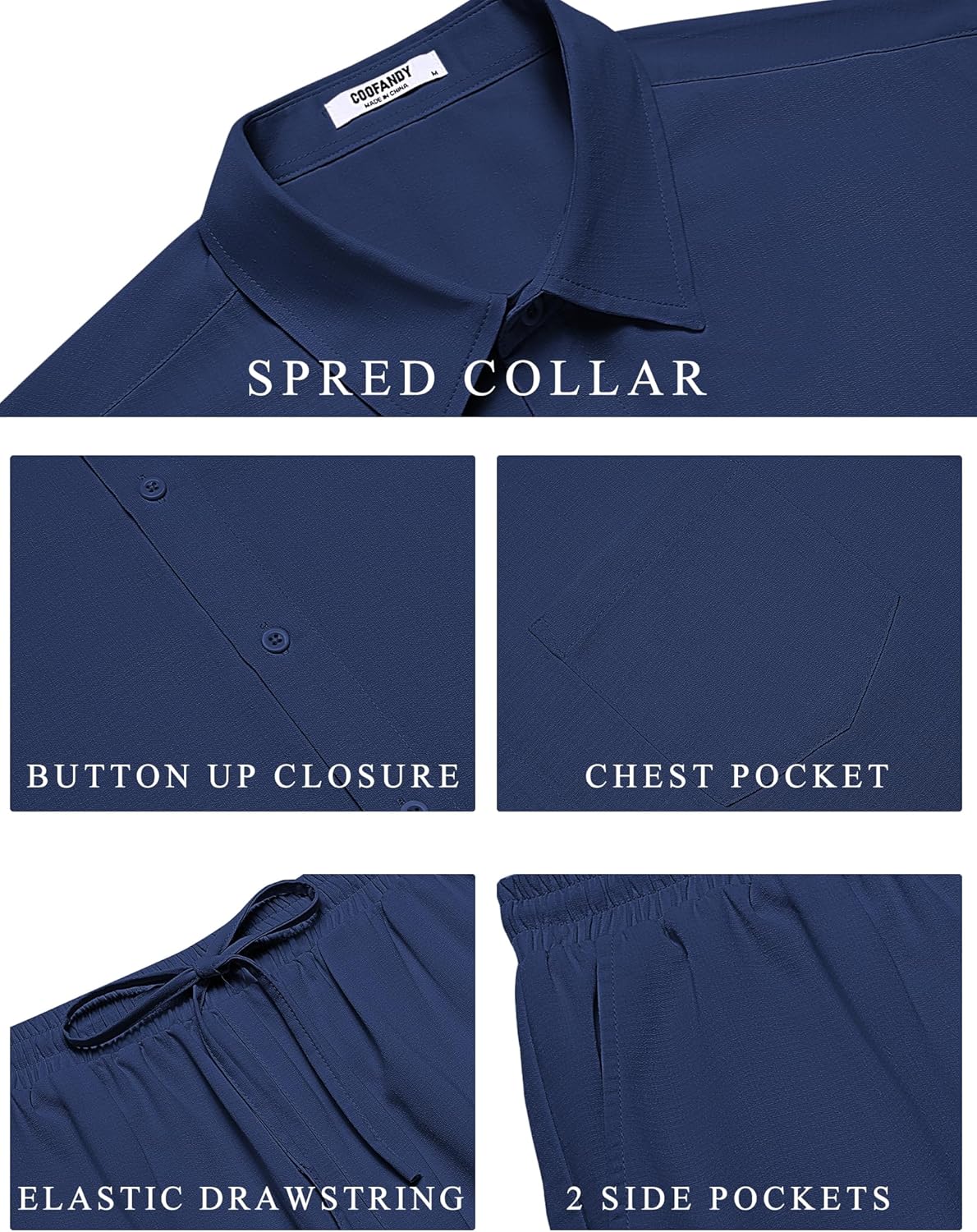 COOFANDY Mens 2 Piece Casual Beach Outfits Short Sleeve Button Down Shirts Summer Loose Pant Sets Vacation Walking Outfits - Image 5