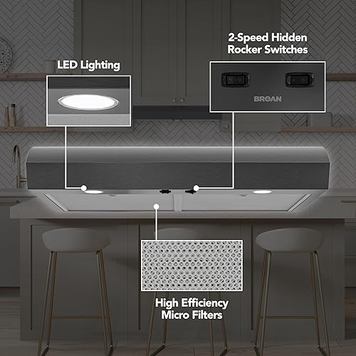 Miniatura 2 de Broan-NuTone MTR1303BLS Campana extractora debajo del gabinete de 30 pulgadas, Energy Star, soplador máximo 350 CFM, acero inoxidable negro